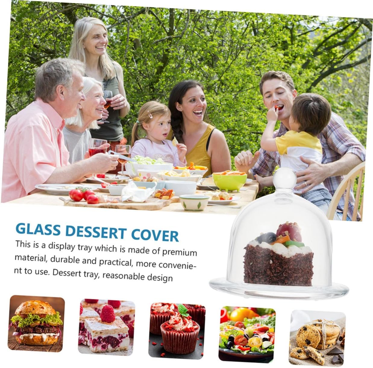 2pcs Elegant Glass Covered Cake Tray Stand Dessert Plate Airtight Butter Display Tray