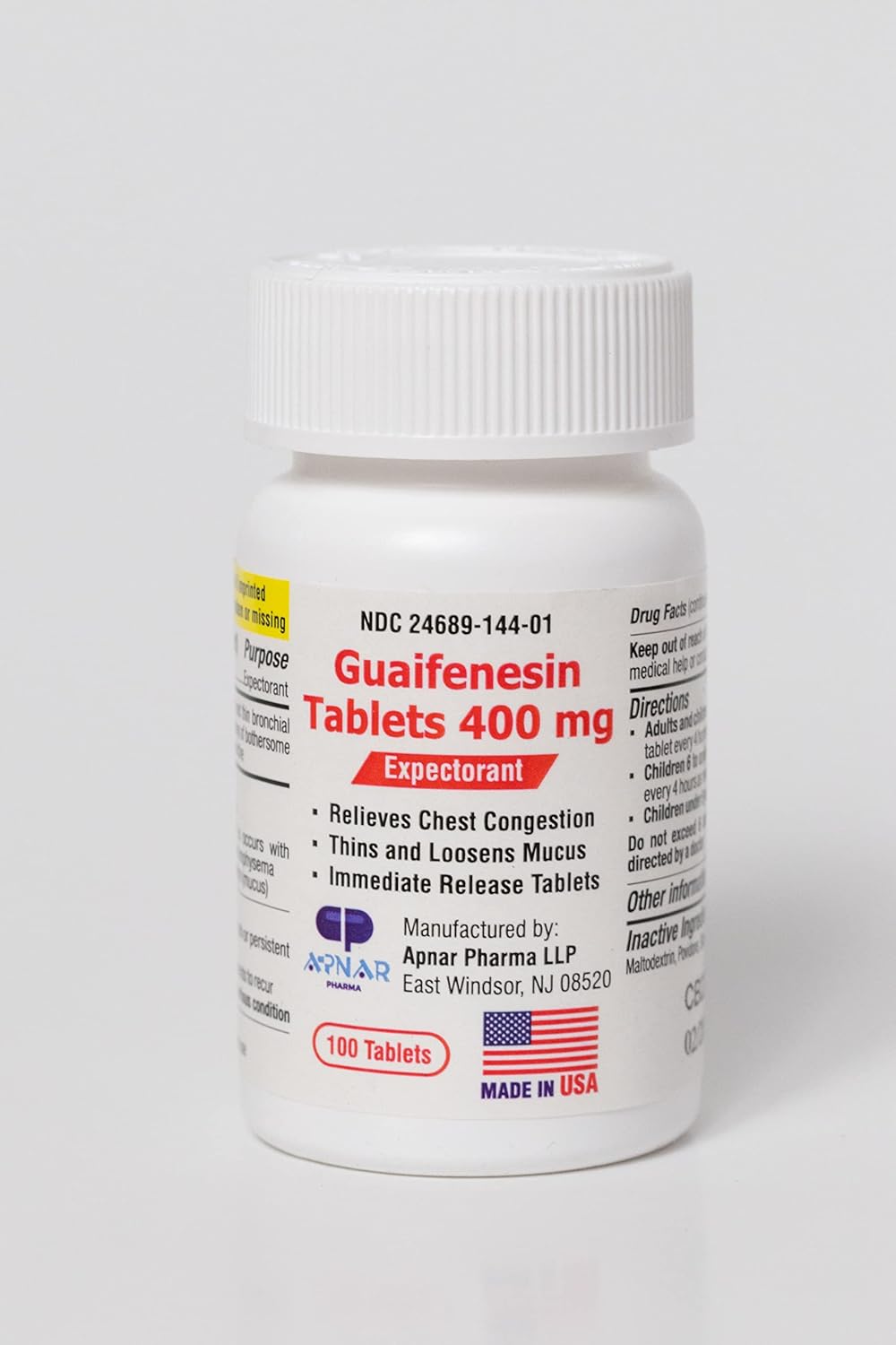 Guaifenesin 400 mg 100 Tablets Fast Acting Thinning of