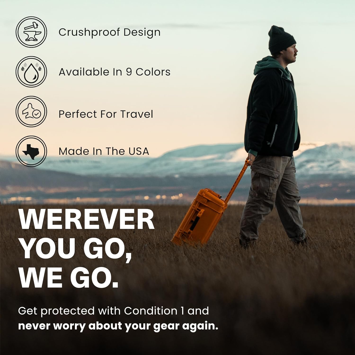 Condition 1 22" Large Rolling Lockable Hard Storage Case with Foam, Waterproof Protective Box for Camera, Tactical, Scientific Gear, Made in USA, 300, 21.84"x13.82"x9" - Image 4