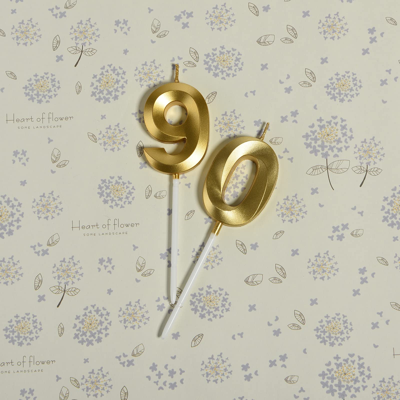 Kerzen zum 90. Geburtstag, goldene Zahl 90, Kuchendekoration für Geburtstag, Dekoration, Party
