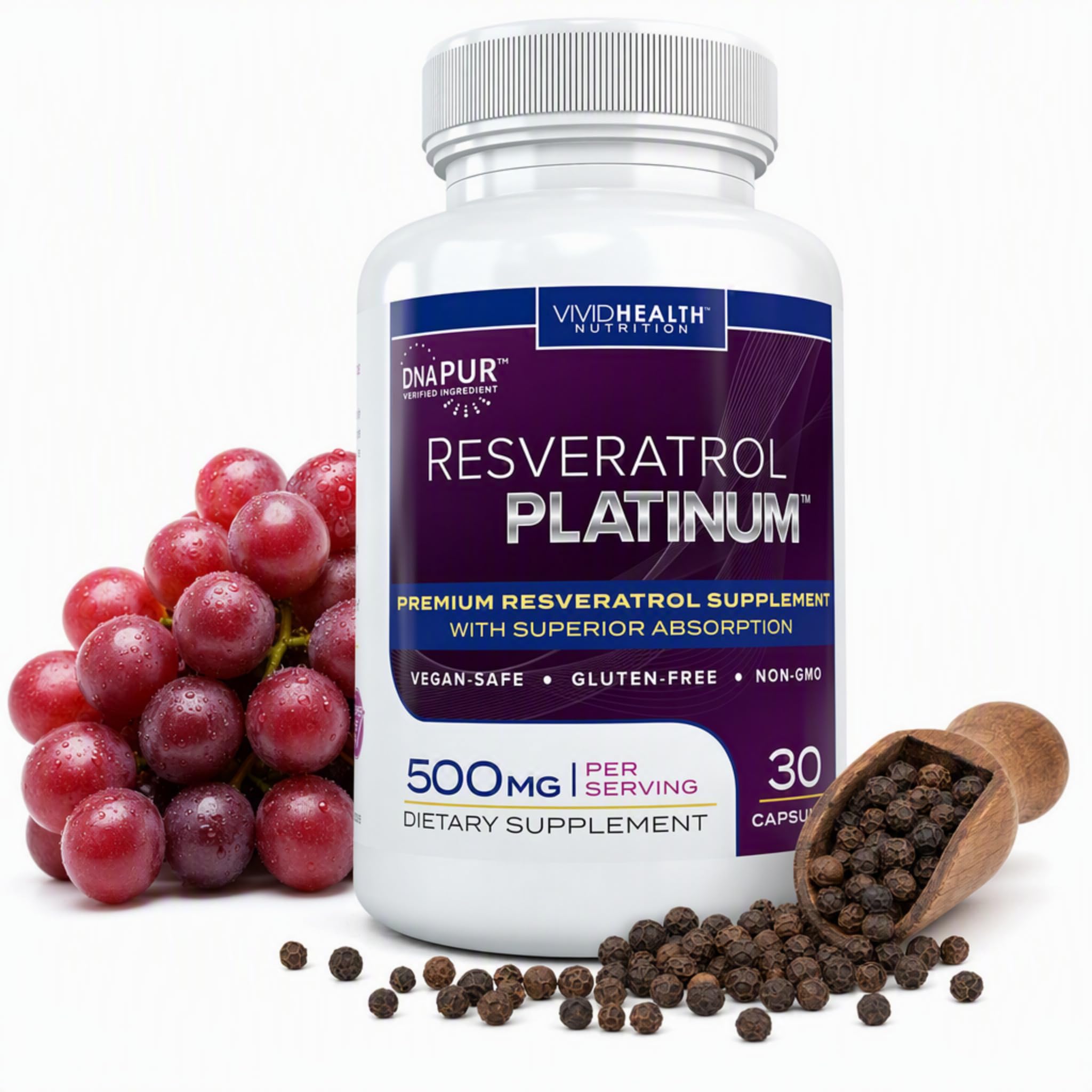 Resveratrol Platinum 500mg Resveratrol Supplement, 250mg Trans-Resveratrol