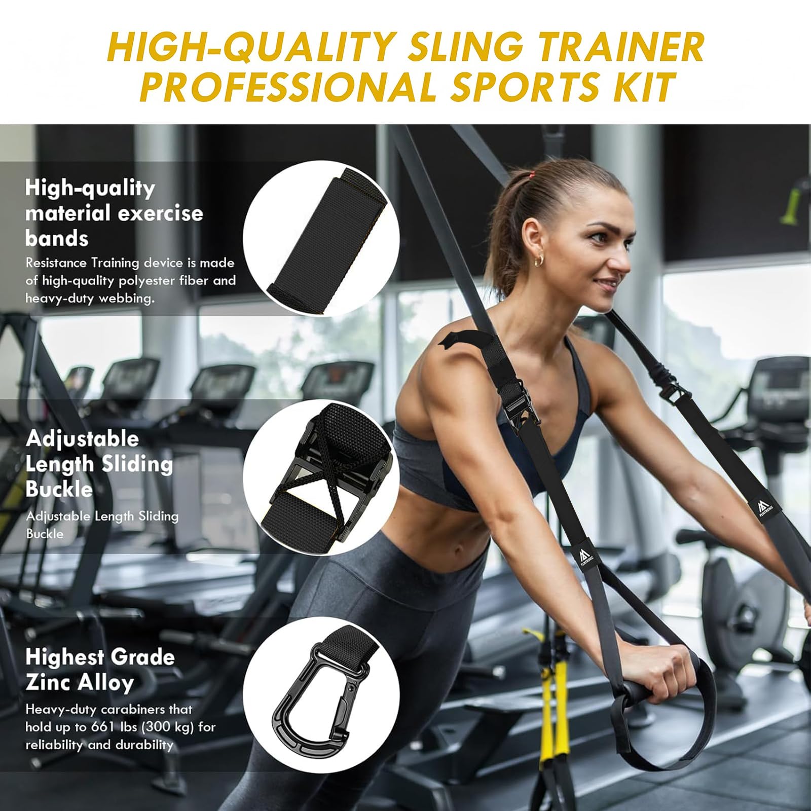 Flintronic Schlingentrainer, Sling Trainer Set für EIN Ganzkörpertraining, Schlingentrainer für Zuhaus, Schwarz