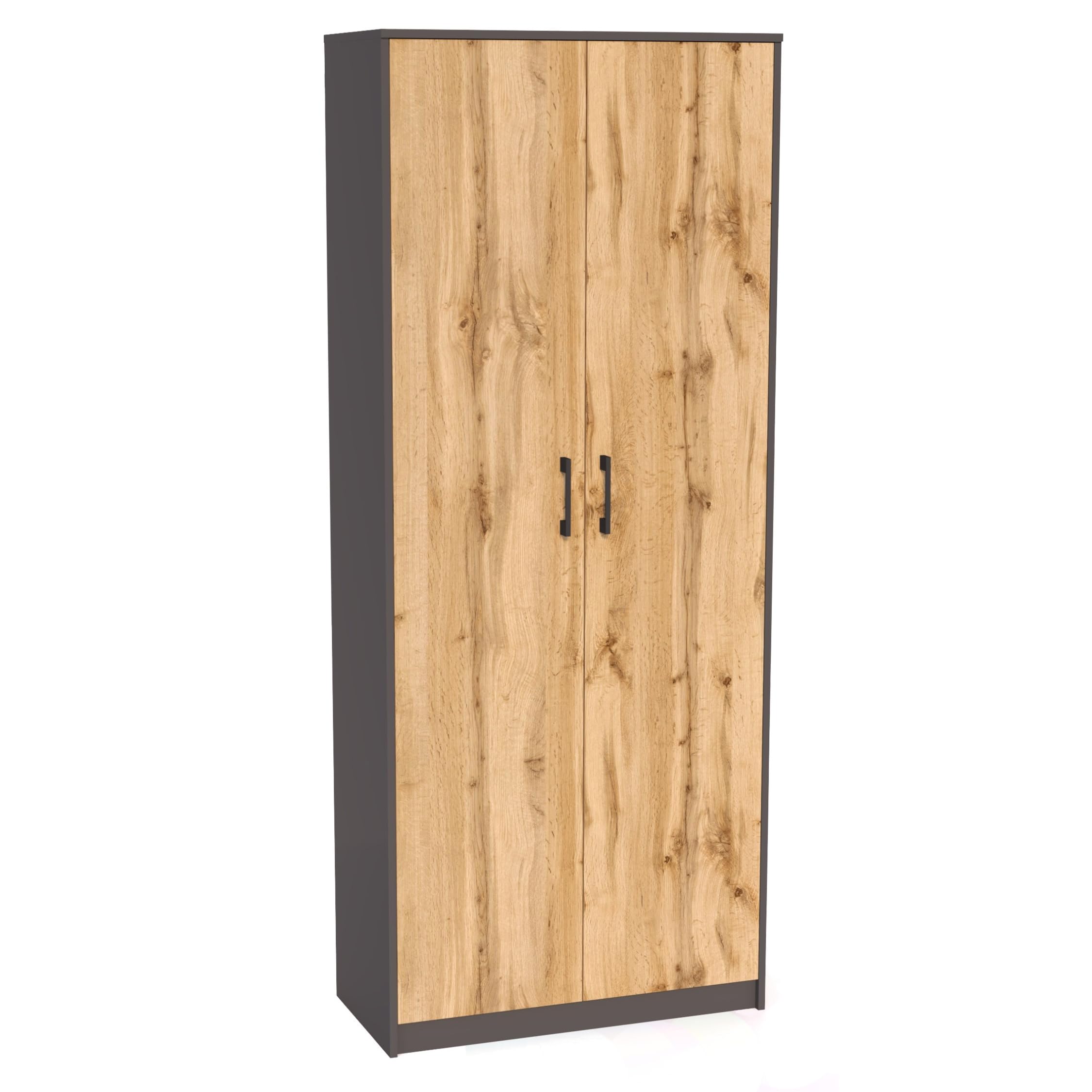 Home Collective Mehrzweckschrank mit 8 Fächern Besenschrank Haushaltsschrank in mattem Finish mit 6 Einlegeböden und 2 Türen 74 cm breit aus Laminatplatte und hochwertigen Polymergriffen graphit Eiche