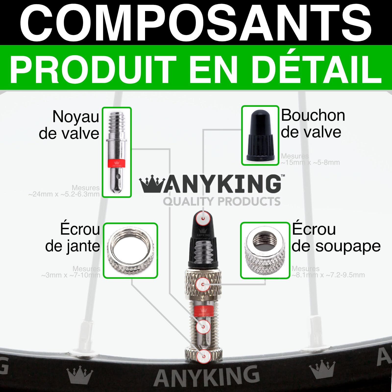 Lot De 10 Valves De Vélo – Noyaux Dunlop / Woods – 14,5x28,6 Mm – Argent