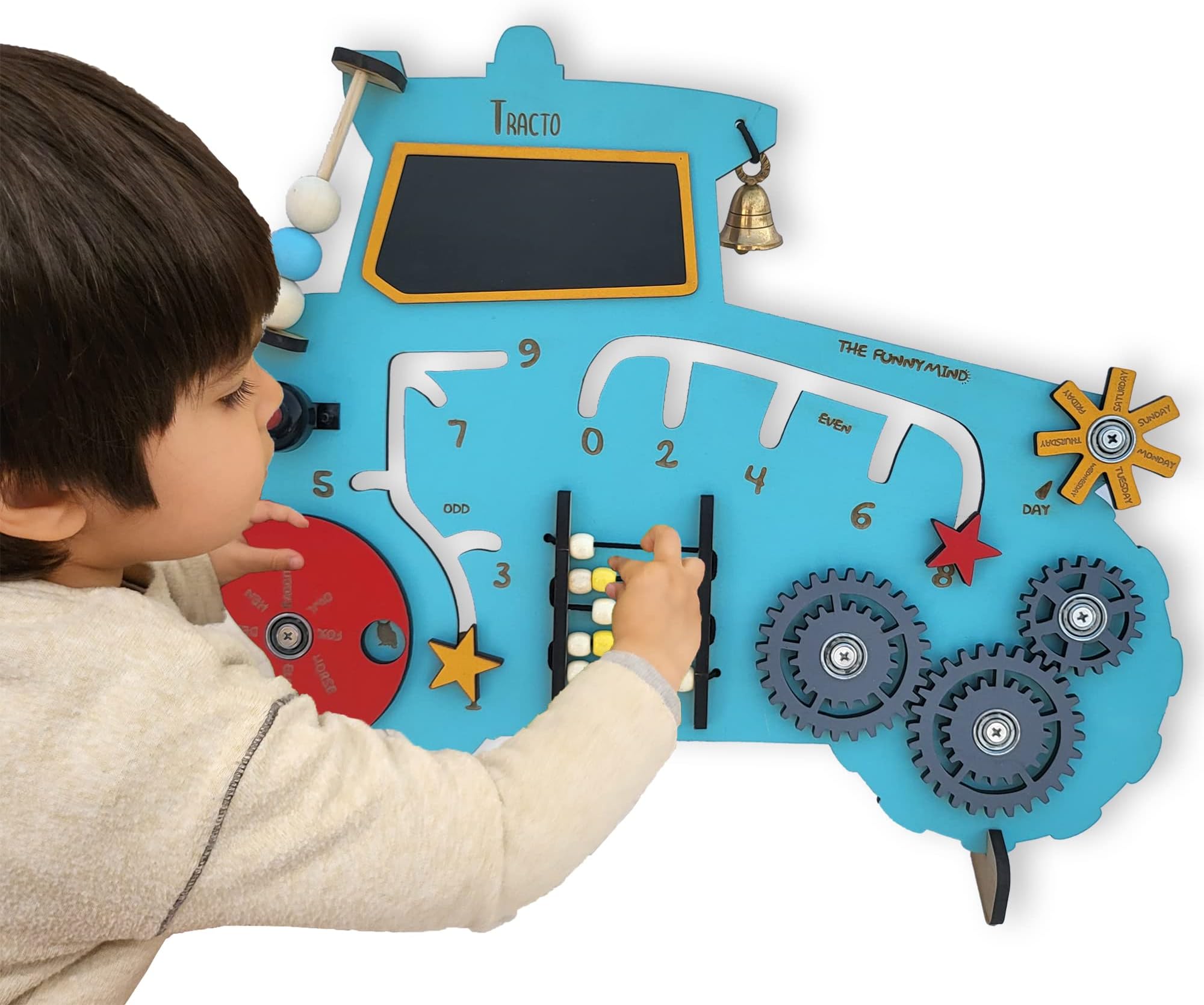 Buy The Funny Mind Birch Wooden Talking Train Busy Board Activity Wall ...