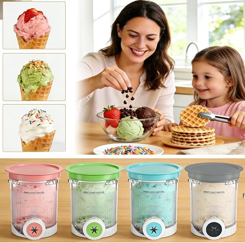 Lot de 4 Ninja Creami NC700 NC701 Pots à Glace Compatibles, Pot Ninja Creami Swirl 480 ml, Récipients à Glace, Couvercles Hermétiques, Sans BPA, Lave-vaisselle - 9