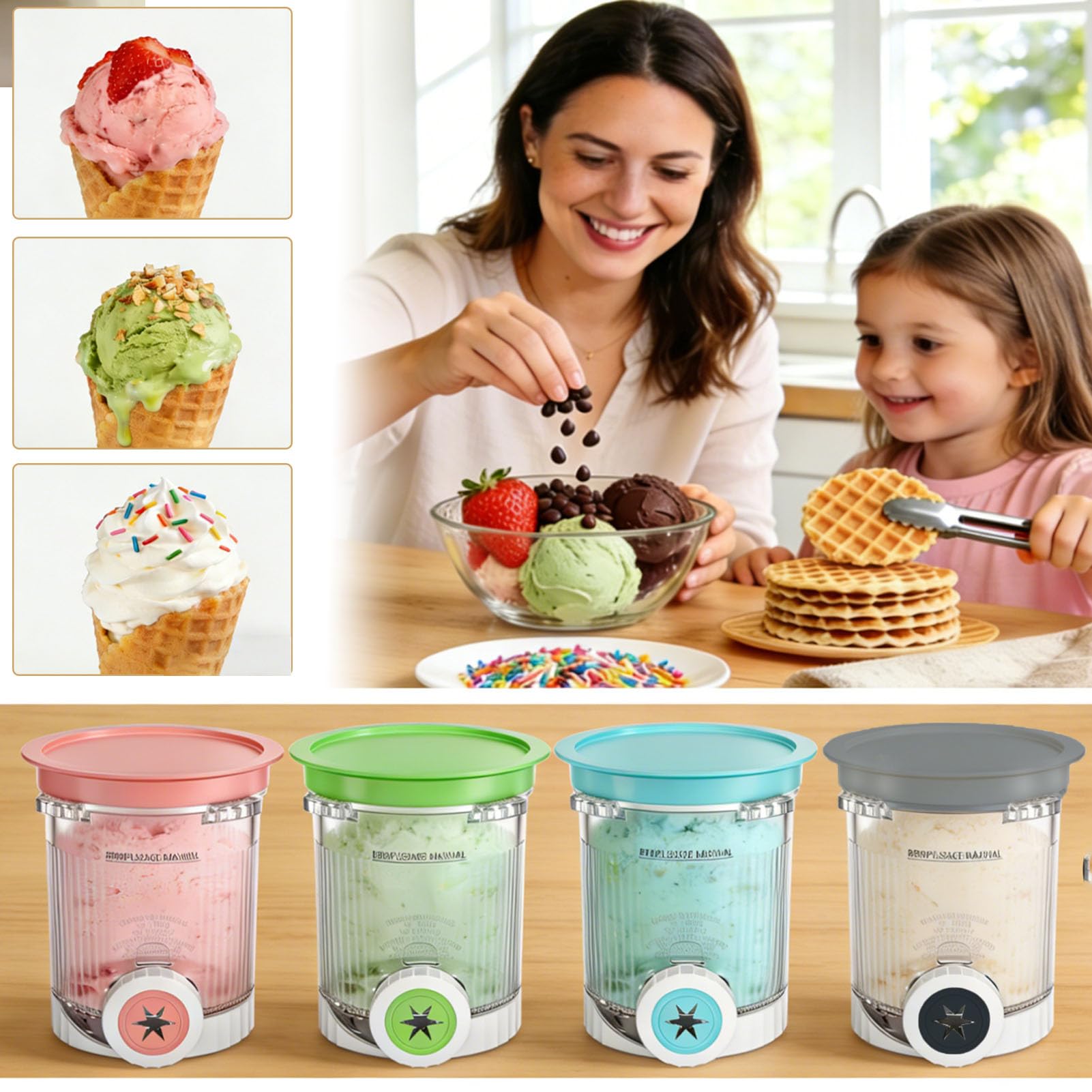4 Pots à Glace Compatibles Ninja Creami NC700 NC701, 480 ml | Couvercles hermétiques anti-fuite, sans BPA et lave-vaisselle, idéal pour glace maison et préparation à l'avance