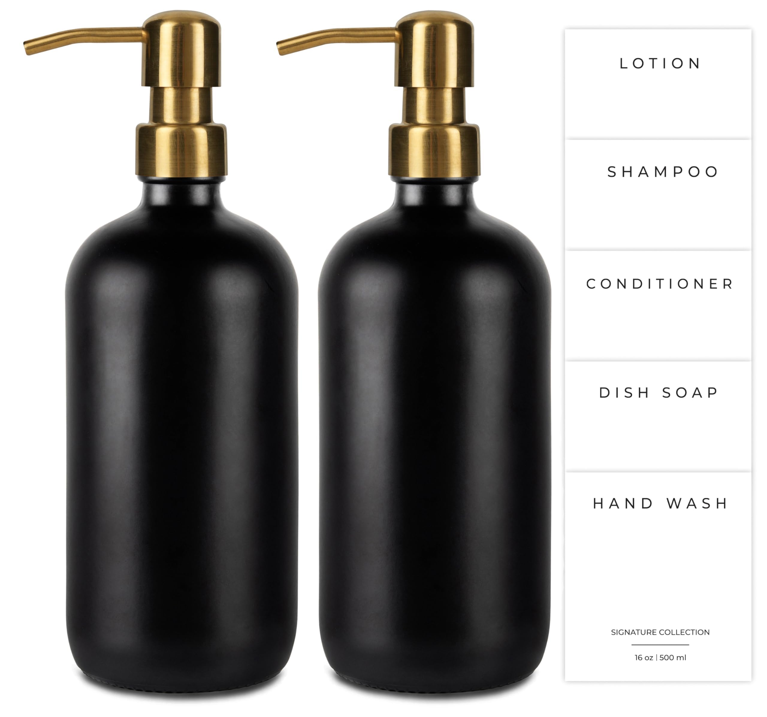 Emerson Essentials Soap Dispensers, Dish Soap Set for Kitchen, Farmhouse Bathroom Set, Hand Soap Dispenser | Glass Soap Dispenser with Pump and Labels