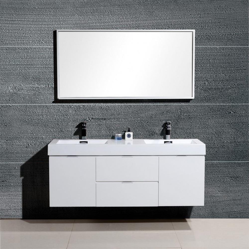 Buy Kubebath Bliss 60" Double Sink High Gloss White Wall Mount Floating