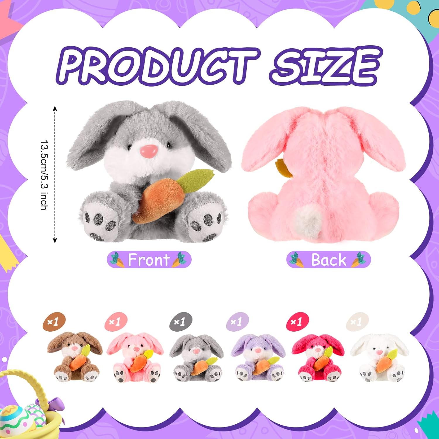6 Pack Easter Plush Bunny 5.3 Inch Easter Stuffed Sitting Lop Eared Rabbit with Carrot Soft Lovely for Kids Baby Boys Girls Easter Basket Stuffers Animal Birthday Parties - Image 5