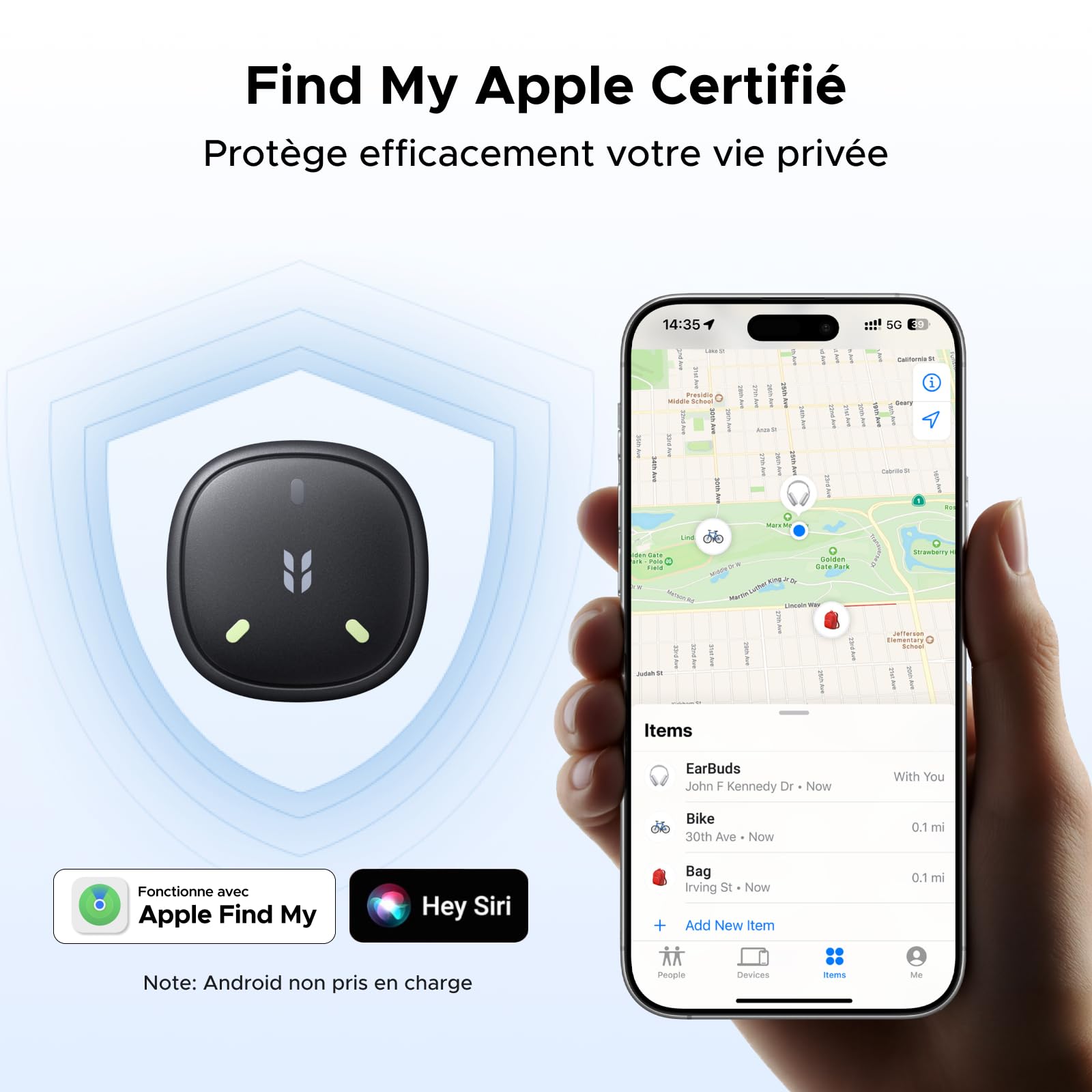 UGREEN FineTrack Mini 2 Finder Tag 110dB Fluorescence IP68 Traceur Fonctionne avec Find My iOS Uniquement 7 Ans Batterie Localisateur d'Objets Bluetooth pour Clés Portefeuilles Bagage Sacs Lot de 4