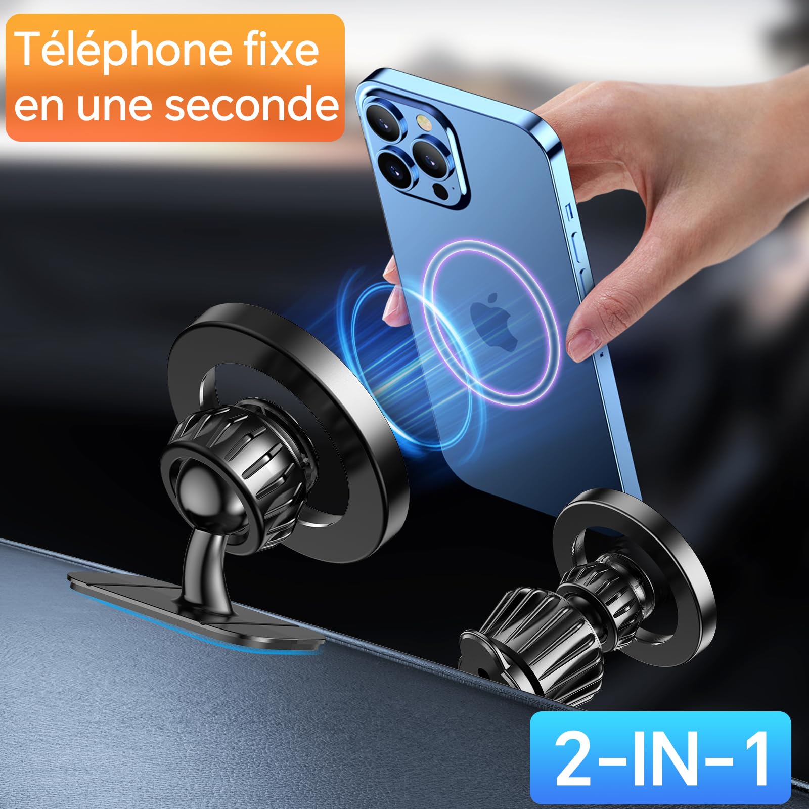 Coolpow Support Telephone Voiture Magsafe【Super Aimants】 Porte Téléphone Voiture Aimanté【360°Rotation】Aimant Telephone Voiture GPS Accessoire Voiture Interieur pour iPhone 17 Pro Max 16 15 14 13, Noir