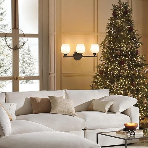 Miniatura 10 de ONEWISH Lámparas de baño  Modernos apliques de pared 2 luces, lámpara de pared para luz de tocador sobre espejo, lámpara de globo de vidrio ópalo