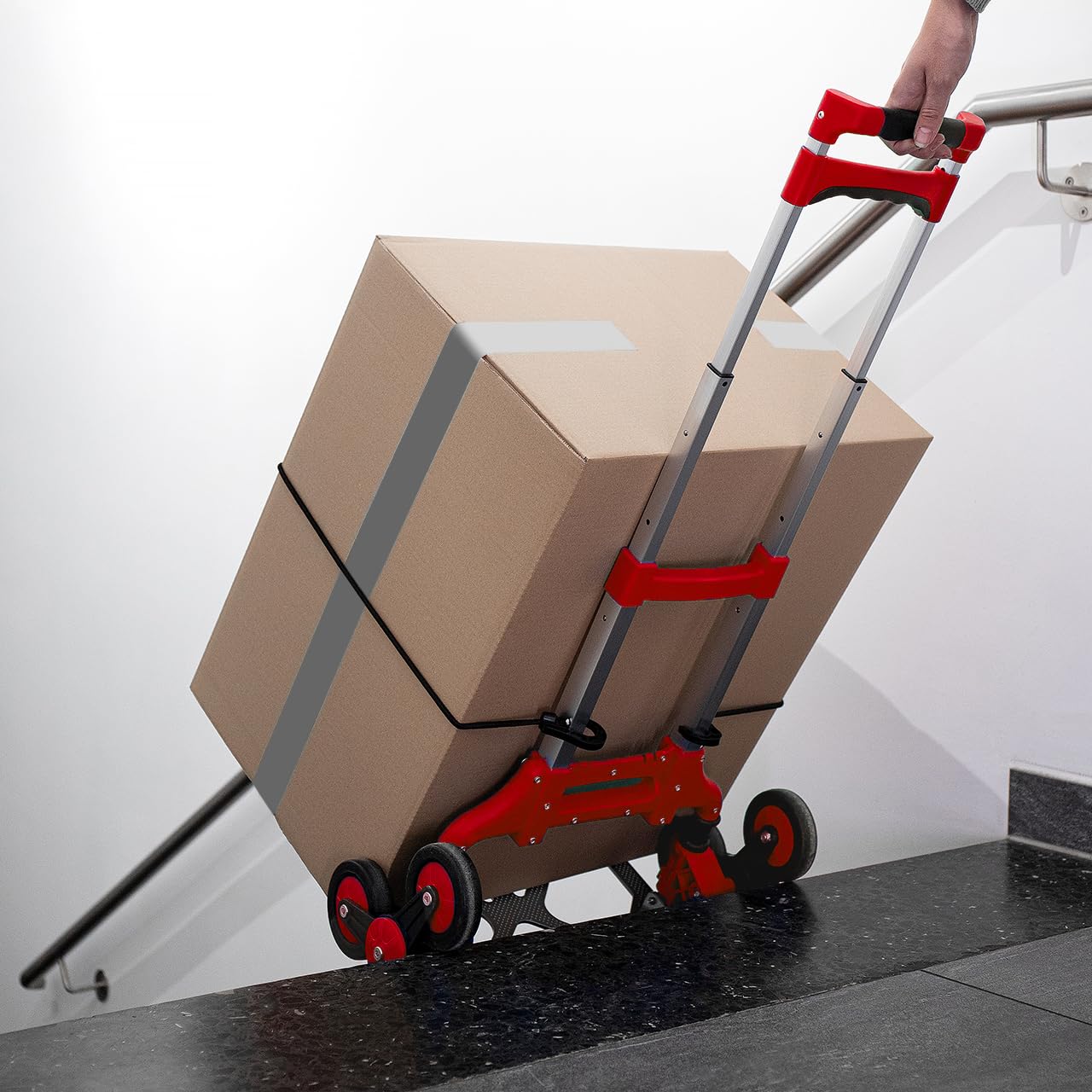 WALTER Wózek transportowy schodowy i schodowy – lekki (3,90 kg), składany, z 2 x 3 kołami gwiazdowymi z tworzywa sztucznego, w zestawie guma napinająca, nośność 70 kg, szufla z odlewu aluminiowego