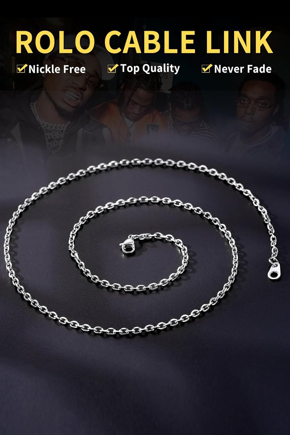 ChainsHouse Stainless Steel Cable Chain Necklaces for Men Women, 3mm/5mm/7mm/9mm/12mm 18K Gold/Black Plated Mens Cable Link Chains, 18"-30" Length - Send Gift Box - Image 4