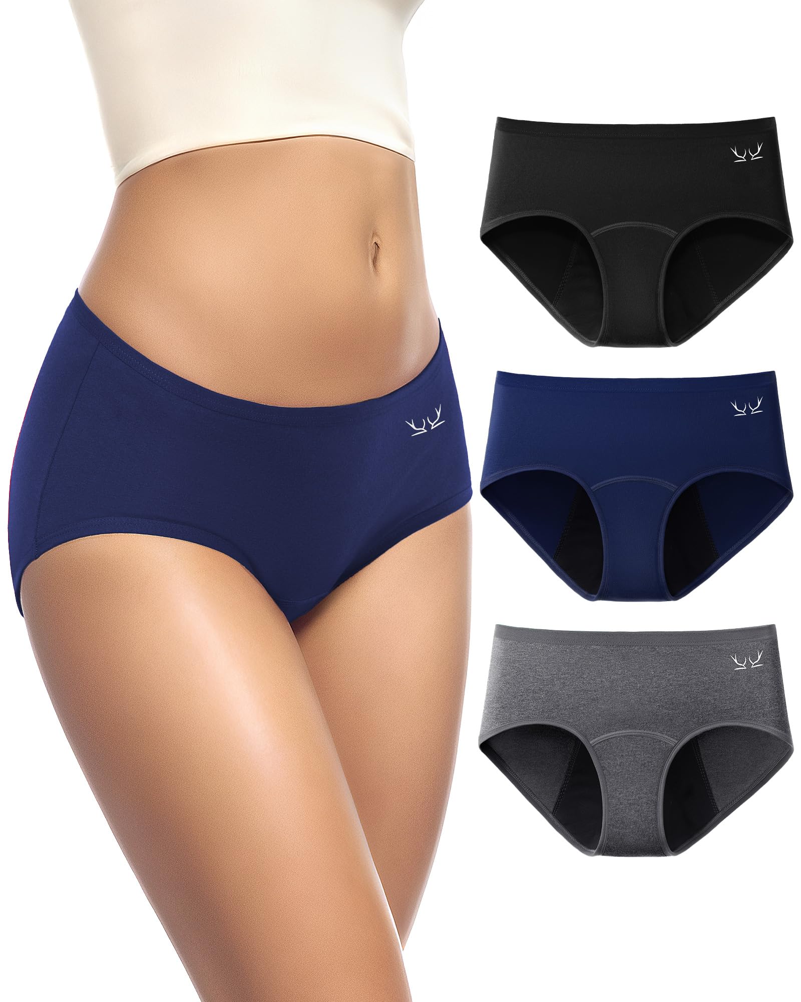 Ruixue Women's 3Pack-Black+Green+Gray(D08) Period Pants For Cotton Menstrual Underwear Period Knickers Heavy Flow Postpartum Leakproof Knickers Extra Protection Pack Of 3