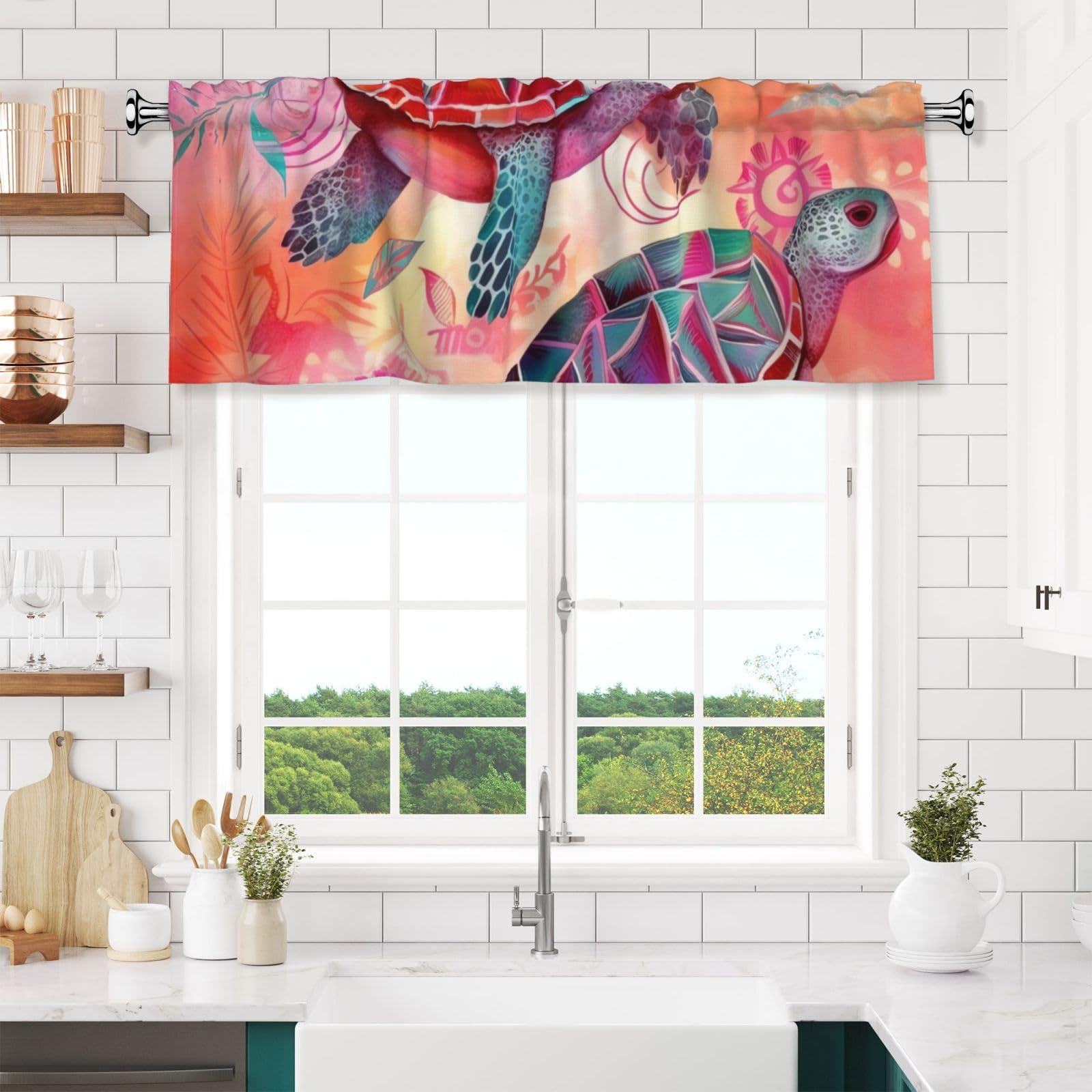 Anceky Valances Curtain for Kitchen Beautiful Turtle Window Valance Bedroom Curtain Topper Valance Spring Window Valance Curtains Rod Pocket 54x18 Inch