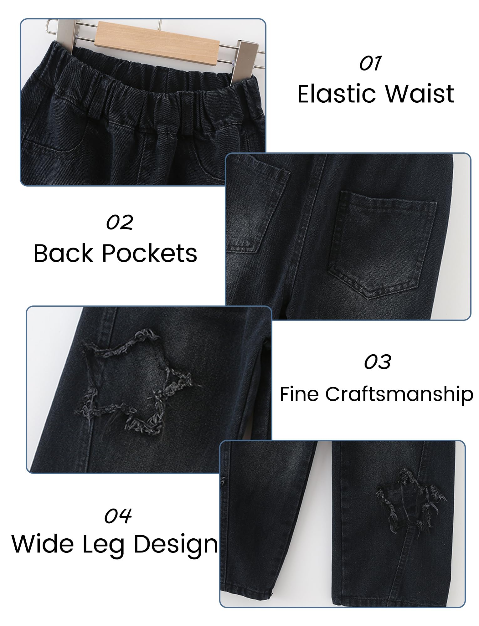SEAUR Pantalones vaqueros para niña, pierna ancha, holgados, con cintura elástica Y2K, pantalones vaqueros con estampado de estrellas, para niños, 120-170 = (EU 110-164)