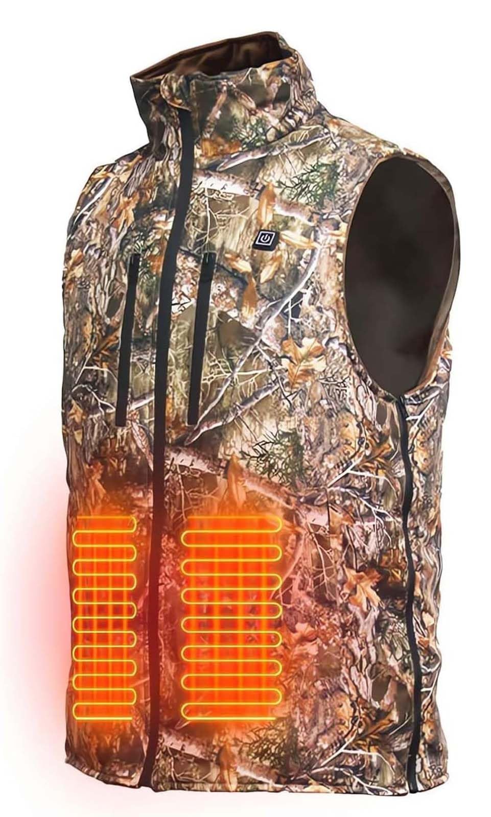 Gilet Chauffant de Chasse Homme, Hiver Gilet de Chasse Camouflage, avec 3 Niveaux de Chaleur, 5 Zones Chaleur, Camo Gilet Polaire pour La Chasse, Peche (Pas de Batterie)