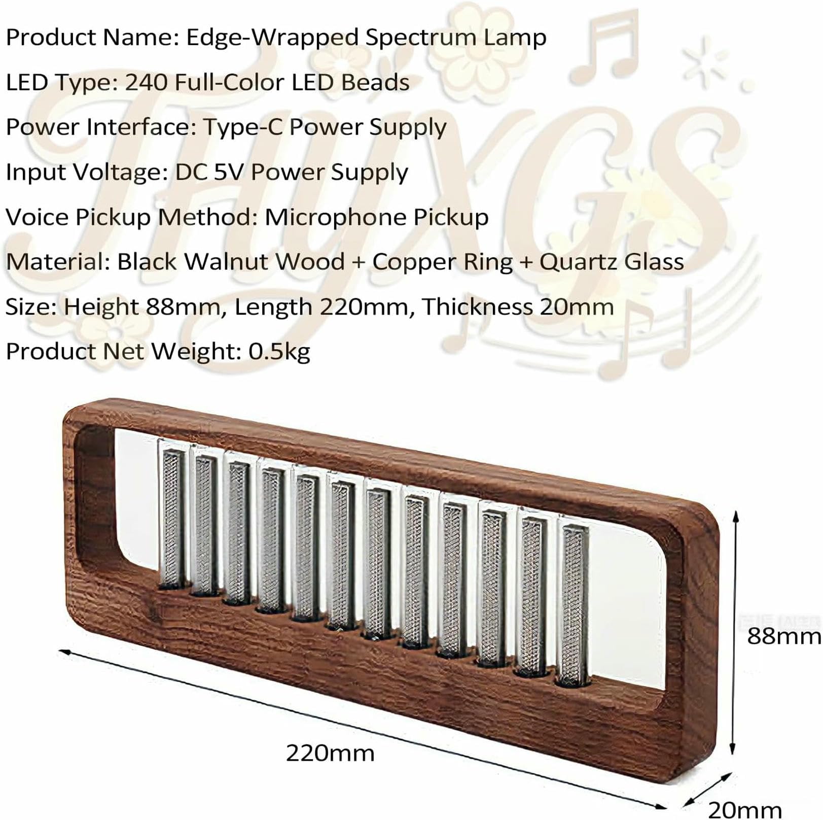 Lampada analizzatore di spettro audio, display RGB per pickup audio, luce tubolare Nixie musica, pickup microfono ad alta sensibilità, 7 modalità preimpostate, perfetta per gli appassionati di musica