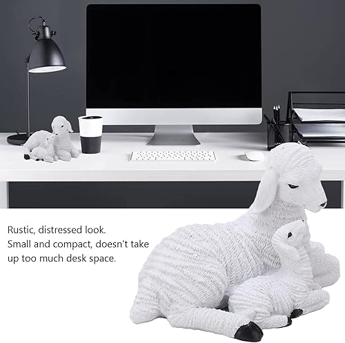 Miniatura 7 de Zerodis Figuras de oveja, figuras rústicas de animales de cordero blanco, aspecto envejecido, escultura de animales de resina, adorno para