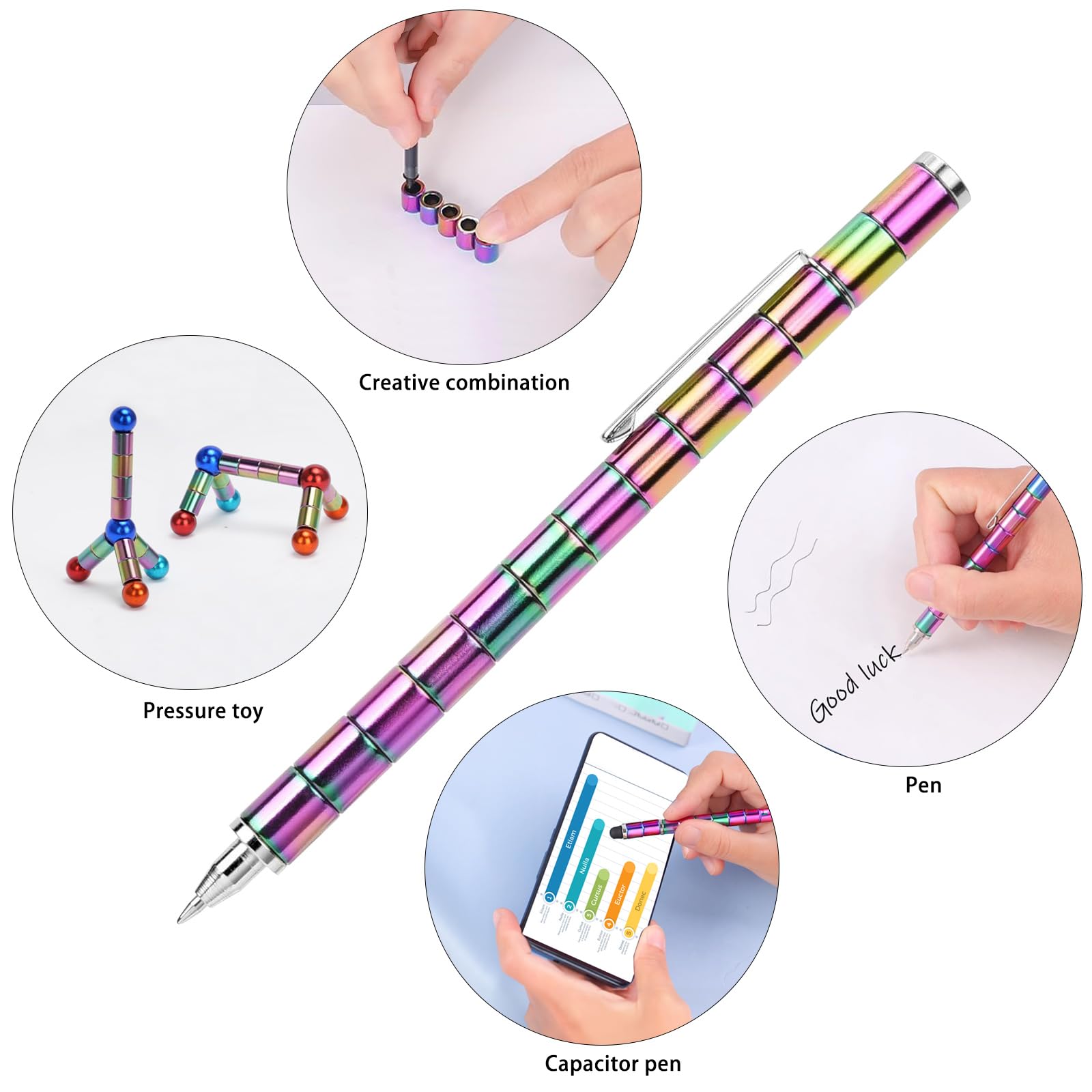 Stylo à Bille Magnétique Fidget – Gadget Anti-stress Créatif Avec Aimants Et Billes – Cadeau Original Pour Hommes, Enfants, étudiants