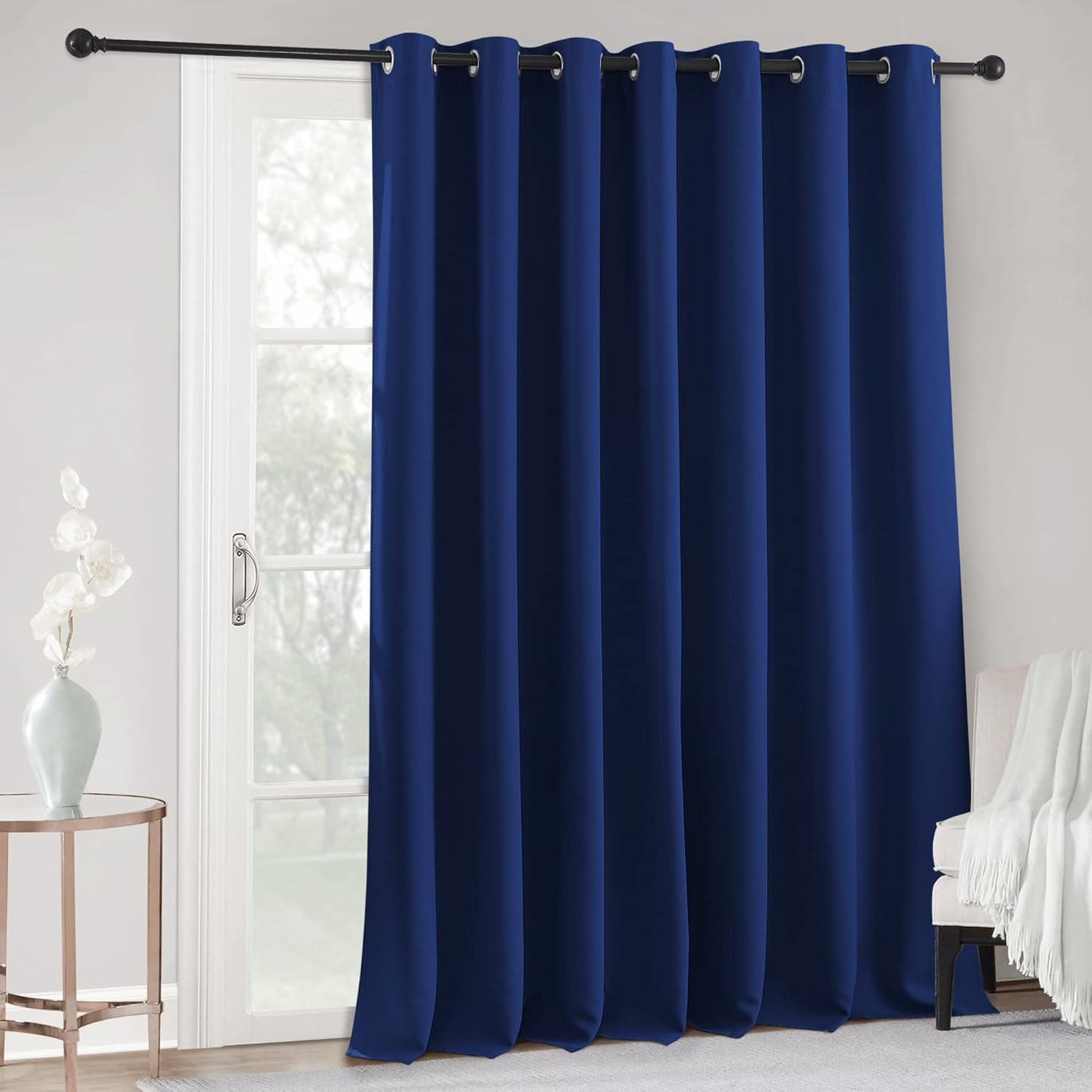 RYB HOME Blackout Backdrop Curtains - Total Privacy Vertical Blind Curtain for Living Room Patio Door Window Bedroom Sliding Glass Door Gazebo Room Divider, W 100 x L 84 inches Long, Marine Blue