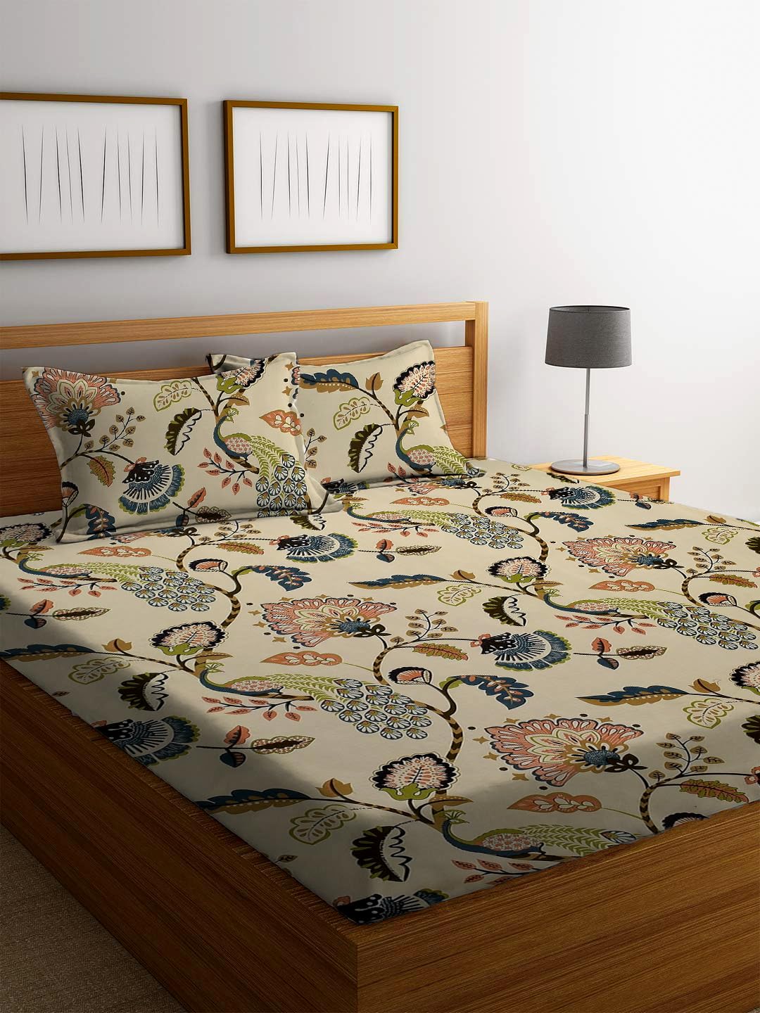YaAkholic Hypoallergenic King Size Striped Print Microfiber Fitted Bedsheet Set - 240 TC, Includes 2 Pillow Covers (Size - 78 x 72 Inches (Fits up to 6-8 Inch) (Beige, King - 78 x 72) (B0DDHLFGLG) Amazon Price History, Amazon Price Tracker