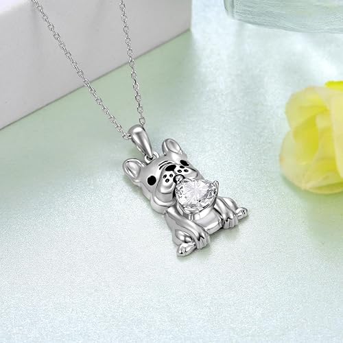Miniatura 3 de Collar de perro para mujer, plata de ley 925, collar de bulldog francés, regalo para hija, nieta, niñas y mujeres