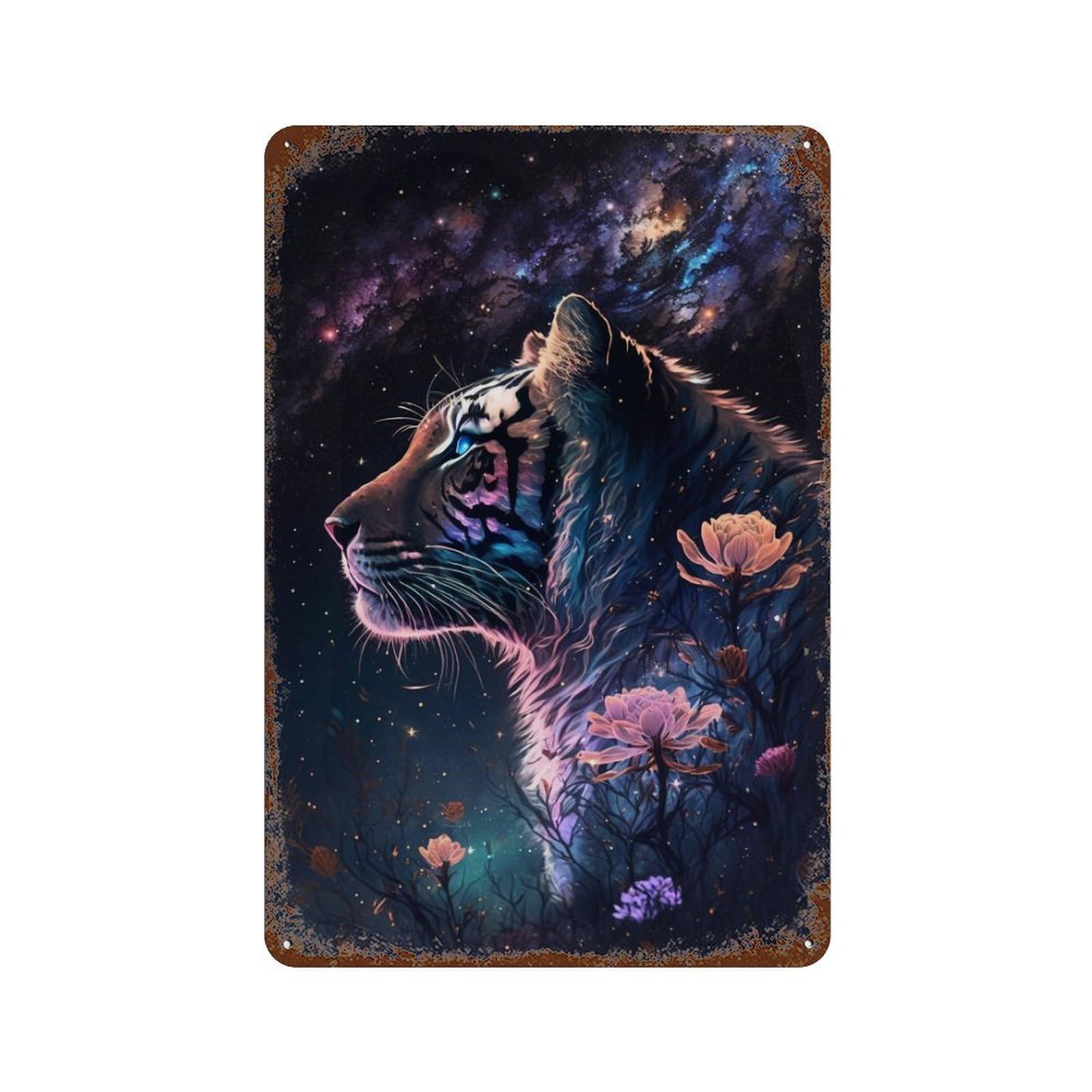 Galactic Tiger Fantasy Art Vintage Rust Metal Sign 11.8"x7.9", Ideal for Cafe, Home Bar And Lounge Decor