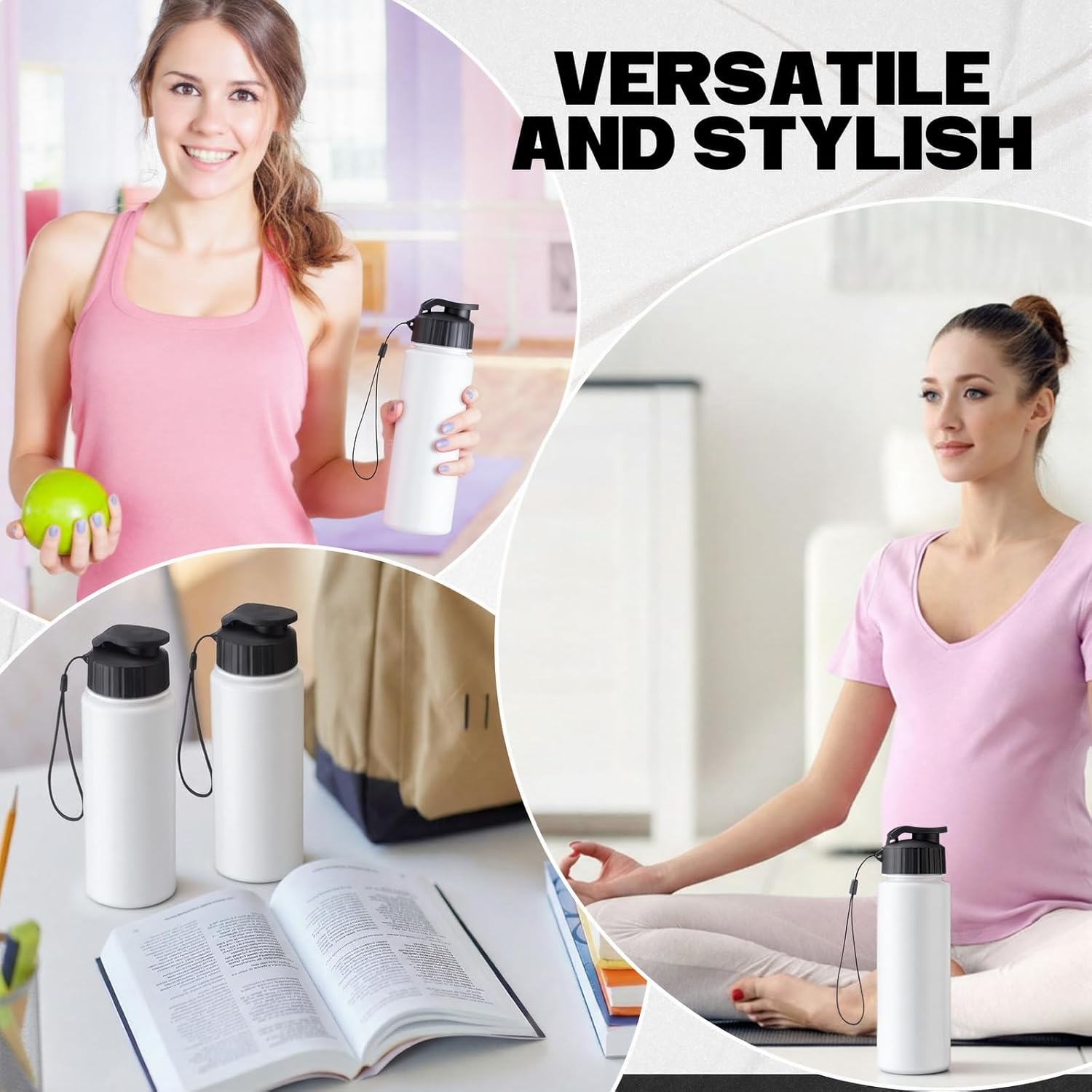 Maxcheck 30 Pieces Water Bottle Bulk 17 oz Plastic Sports Water Bottles Bulk with Handle Strap Lightweight Leakproof Drink Flip Top for Adults Fit Gym(Simple Style,White,Black) - Image 3