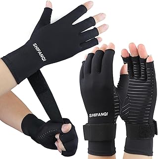 SHIFANQI 2 Pairs Copper Arthritis Compression Gloves Women Men for Carpal Tunnel, RSI, Joint Pain, Swelling, Tendonitis Relief, Fingerless Arthritis Gloves for Computer Typing, Work (Small/Medium)