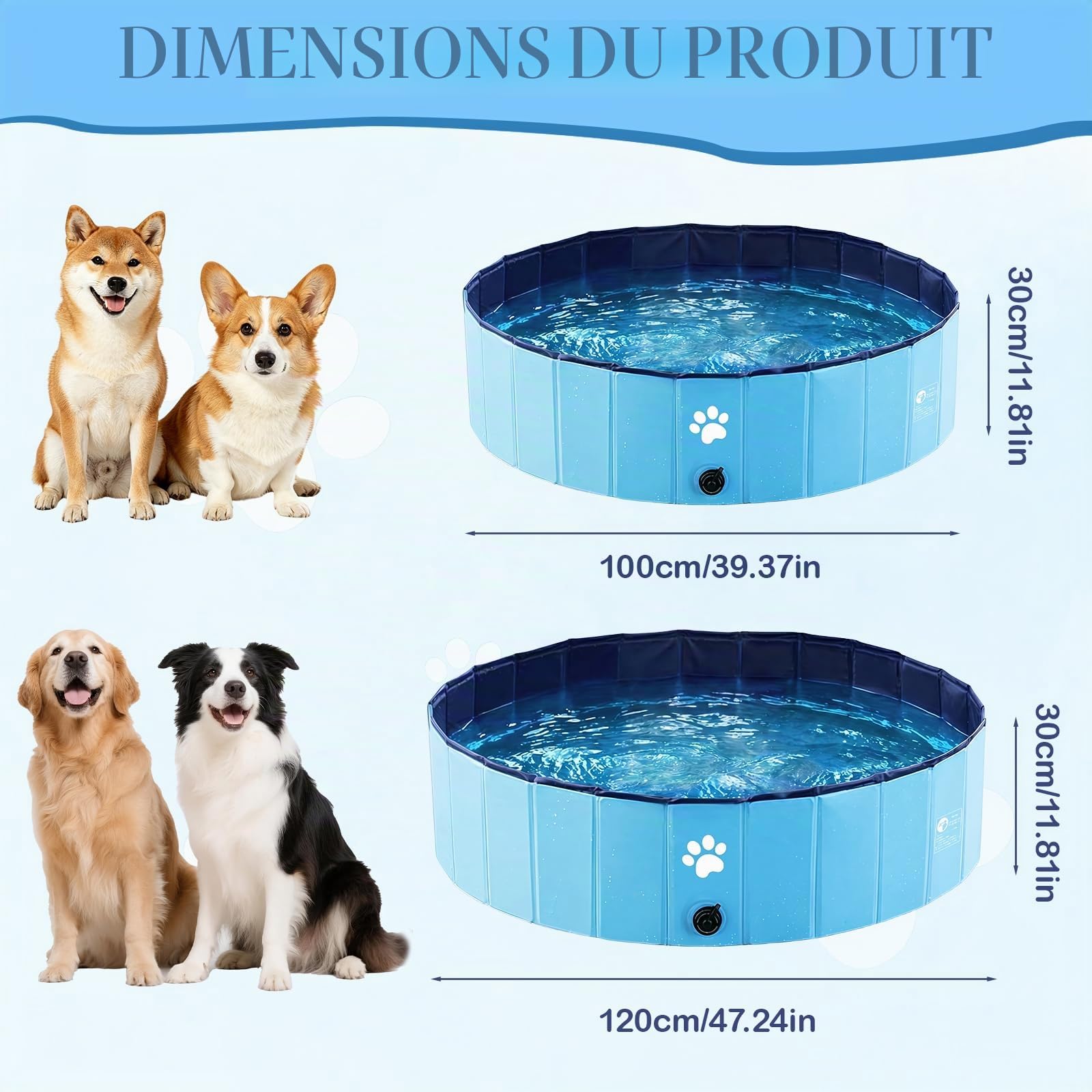 Piscine Chien Pliable, Piscine pour Chien, Piscine Baignoire Chien Bassin de Baignade Portable Bain, Piscine pour Grands Chiens et Petits Chiens, Foldable Pet Pool, Bleu, 100 x 30 cm
