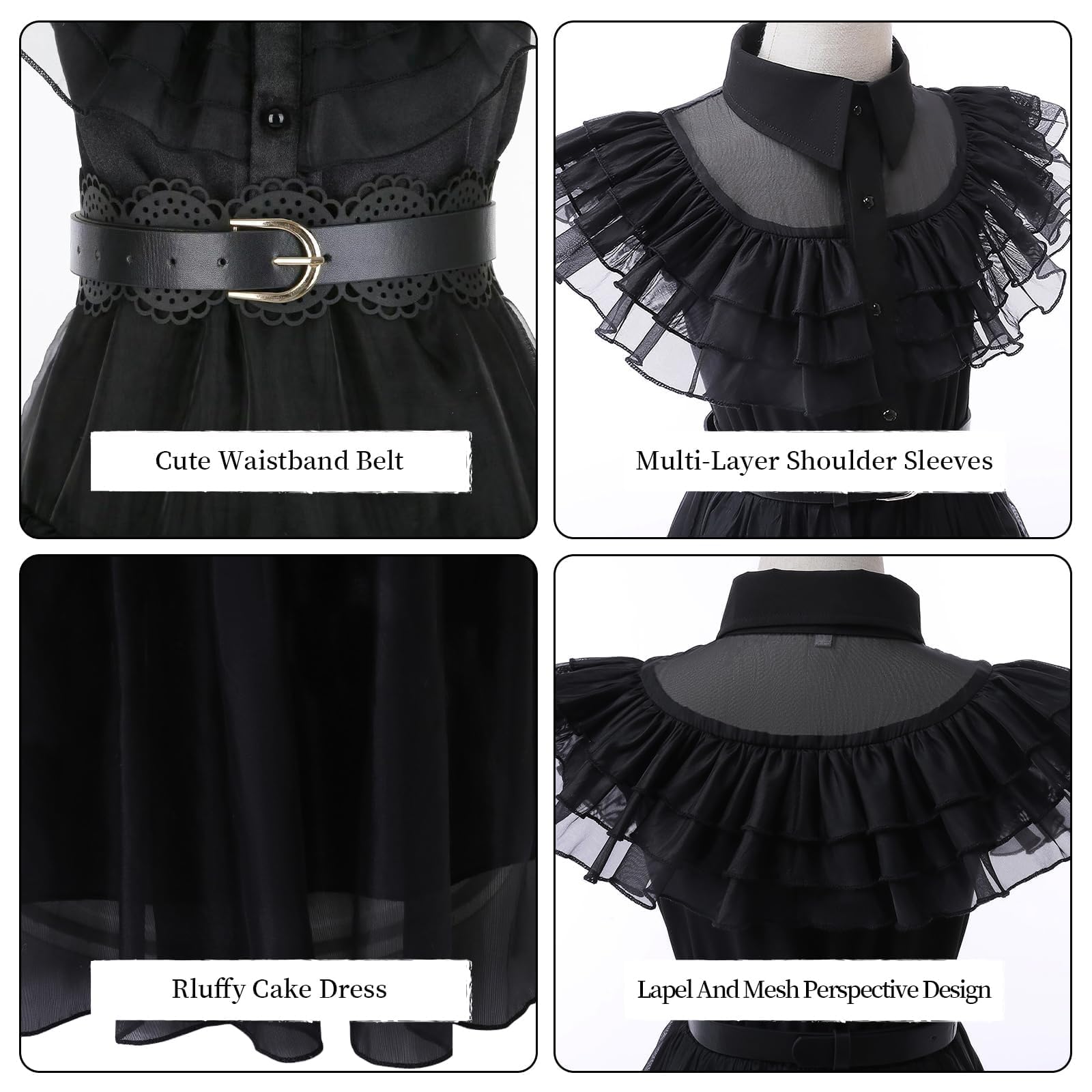 Vestito nero per bambine, costume gotico per cosplay, per Halloween, compleanno, scuola, feste (aggiornamento nero, 3-4 anni) ying b-wig-2