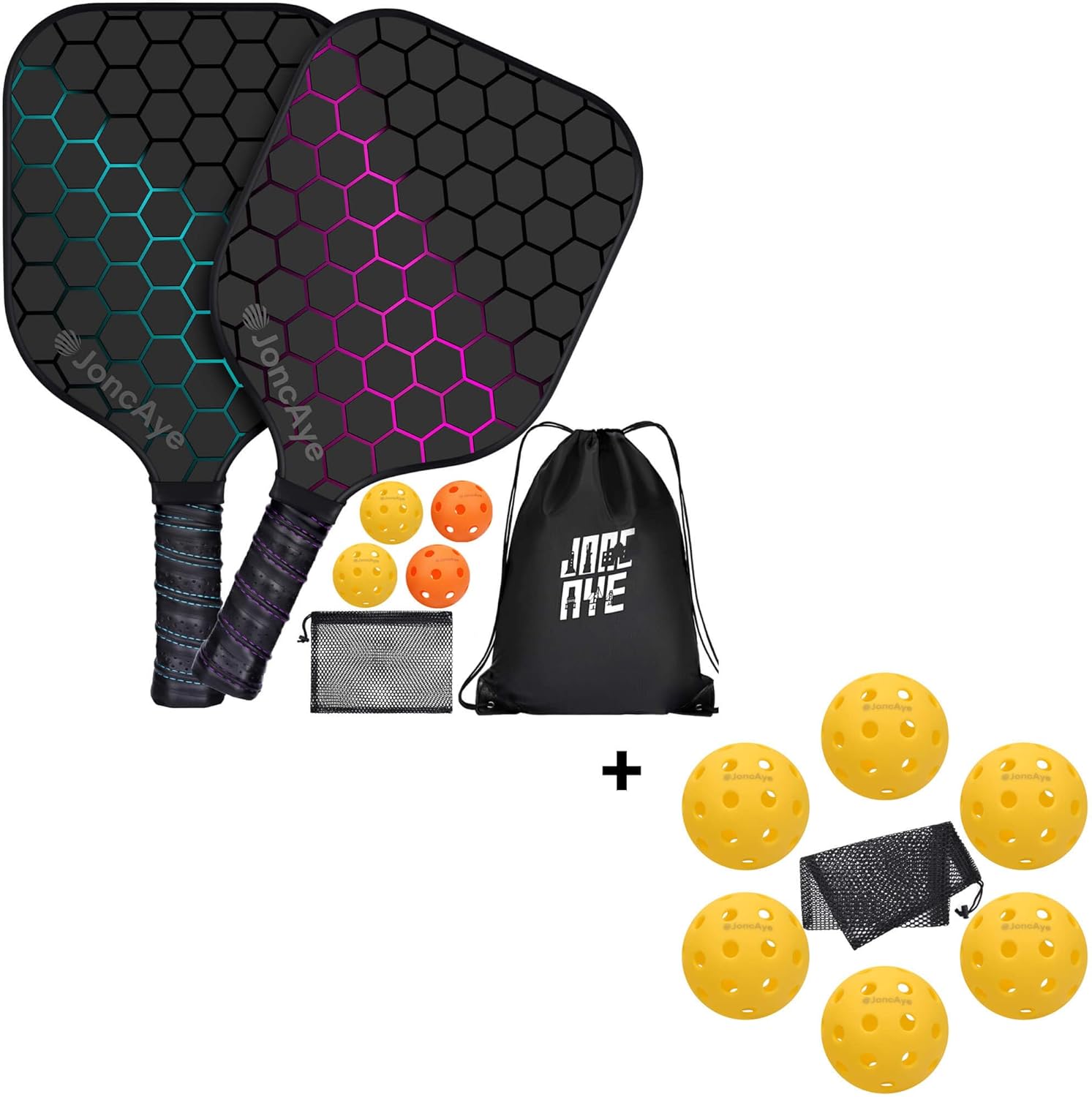 PickleBall Paddle Set of 2 with 10 Balls and 1 Racket Bag