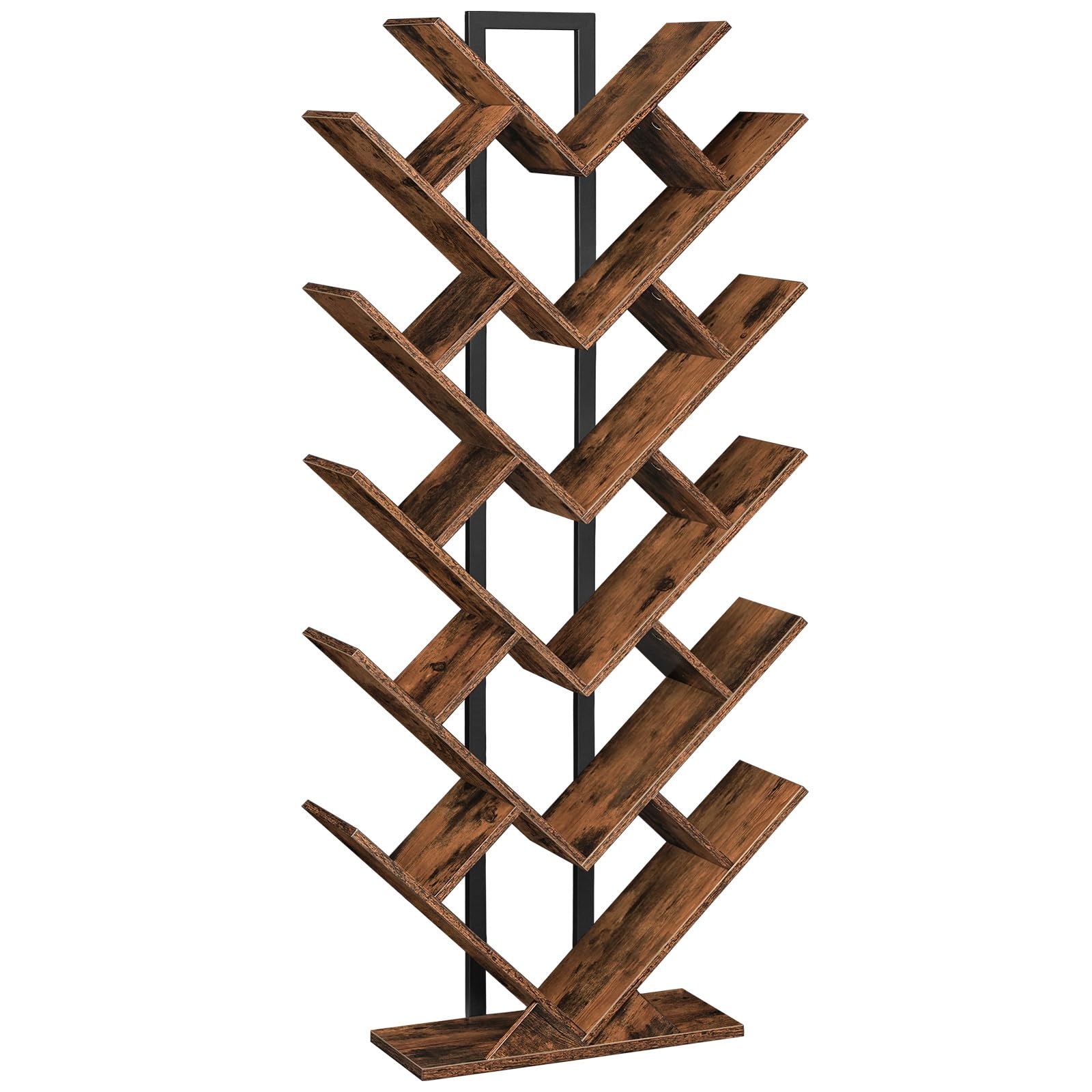 HOOBRO Tree Bookshelf Tall, Book Shelf, Tree Bookcase, Floor Tree Shelf Standing Bookcase, Display Storage Shelf for Living Room, Home Office, Industrial Bookshelf, Rustic Brown and Black EBF16SJ01
