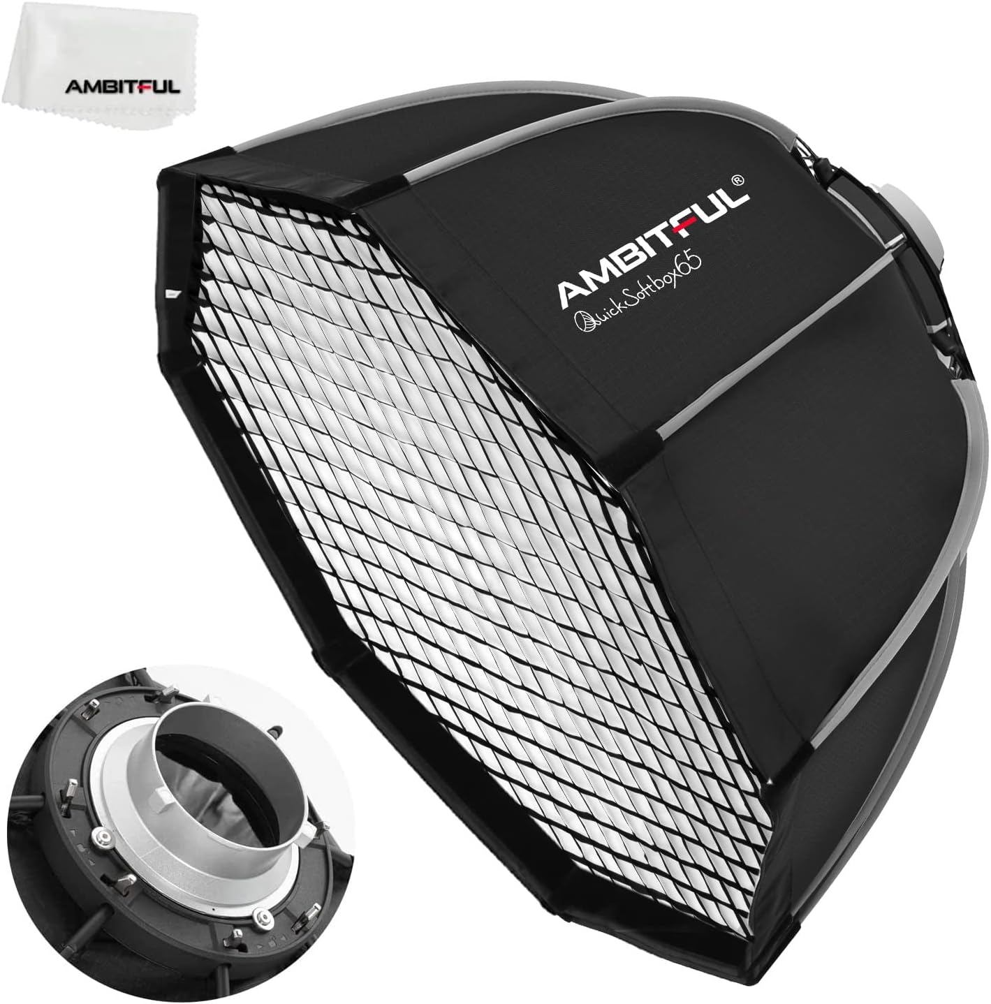 AMBITFUL Bowens Mount Softbox Quick Installation Softbox + Honeycomb Grid for Studio Strobe Outdoor Photography (25.6'' / 65cm Octagon)