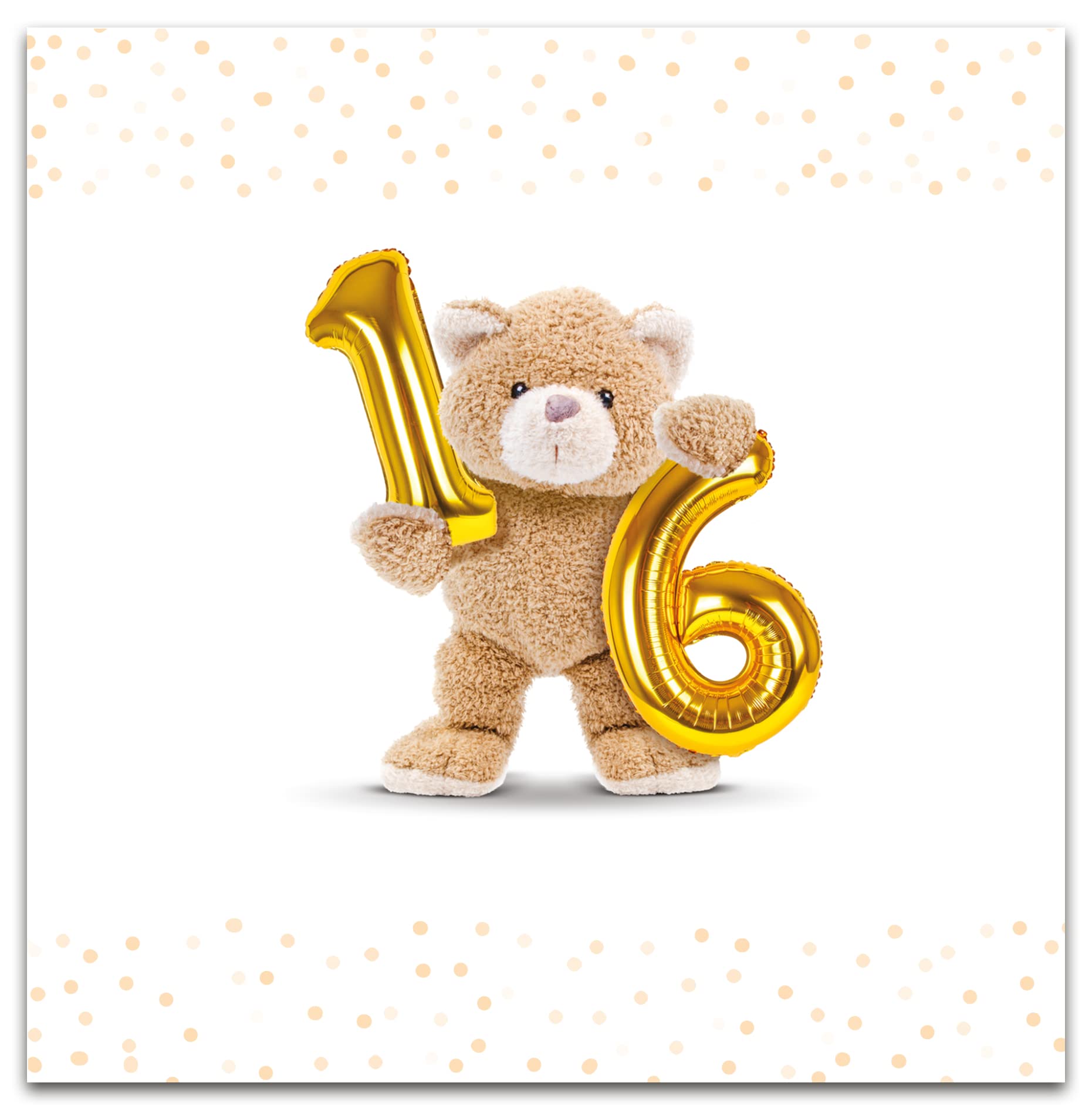 Emotional Rescue 16th Birthday Card, 16th Birthday Greeting Card, Age 16 Birthday Card, Gold 16 and Teddy, Multi-Coloured
