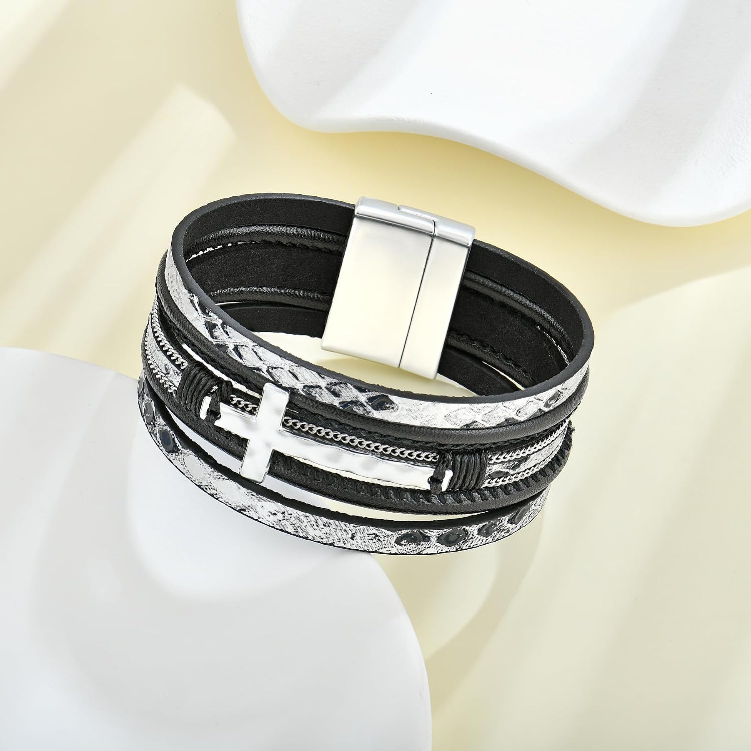 Leather Wrap Bracelets Cross Bracelets Trendy Layered Bracelet for Women Stackable Bracelet Jewelry Birthday Christmas