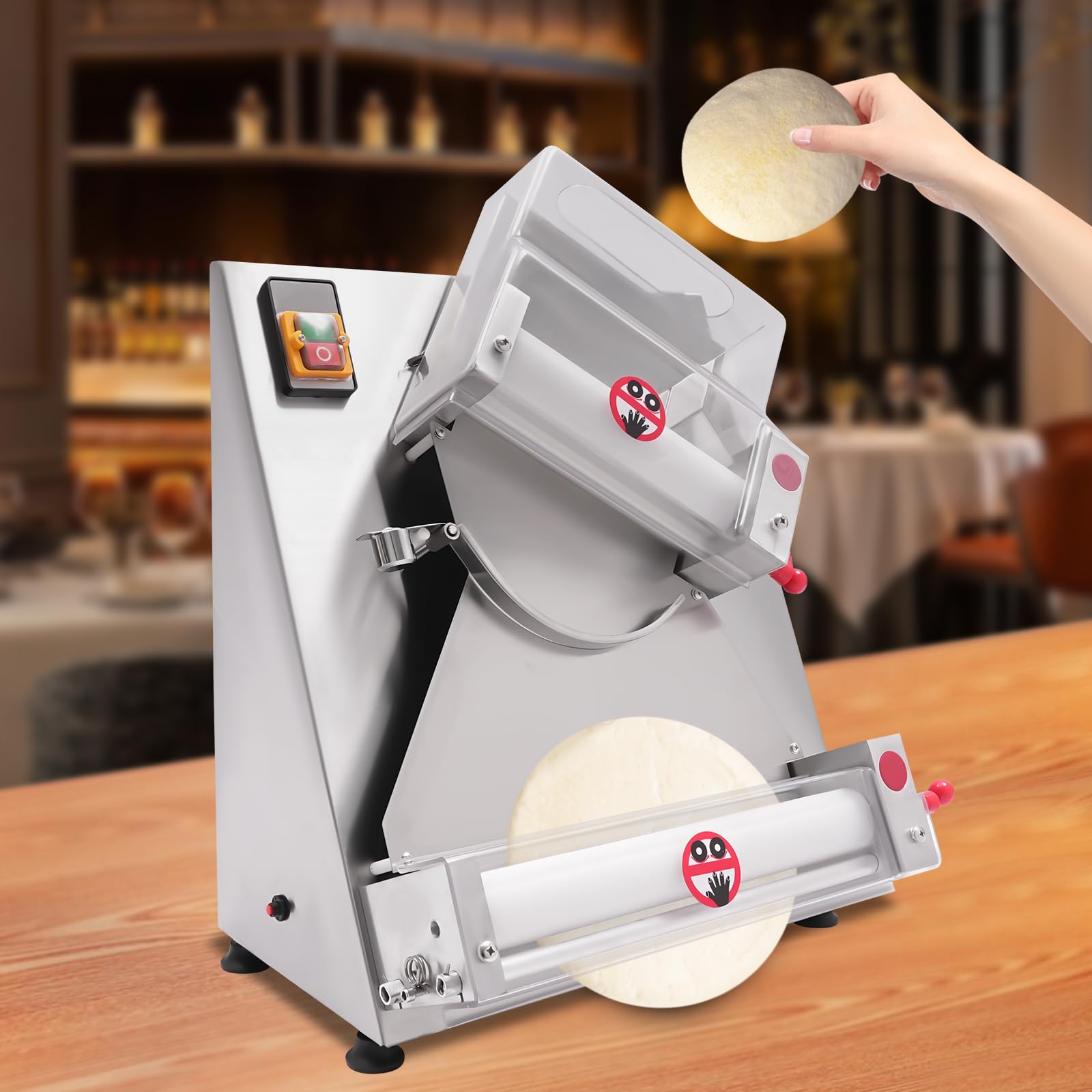 Silencear Pizza Dough Roller Sheeter, 4-12 Inch Commercial Electric Pizza Press, 370W Dual-roller Design Thickness Adjustable Dough Machine for Pasta Maker Equipment