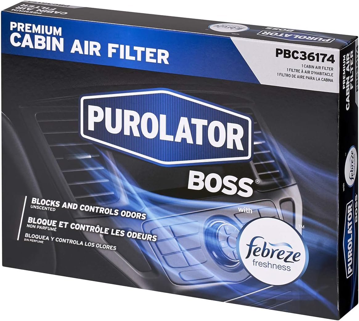 Purolator PBC36174 PurolatorBOSS Automotive Cabin Air Filter with Febreze & Activated Carbon, Car & Truck Passenger Compartment OEM Filter Replacement for Ford Escape, Focus, and more (Pack of 3)