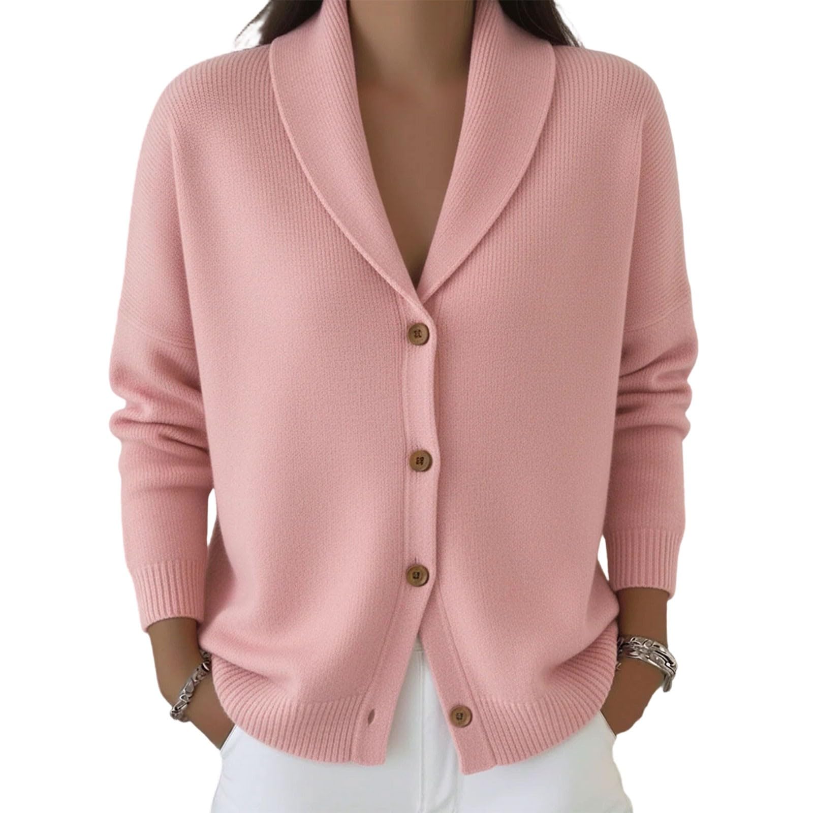 Generisch Cardigan da donna a maniche lunghe, con risvolto, a maglia grossa, vintage, elegante, per le mezze stagioni, con abbottonatura, elegante, per l'autunno