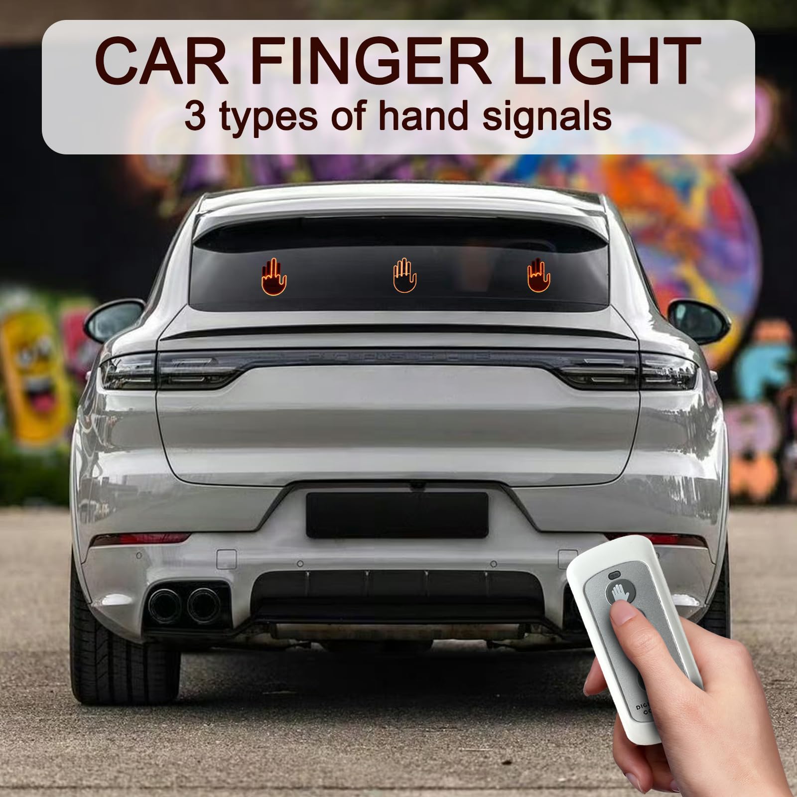 Luce a LED con telecomando per dito medio, per auto e strada, display illuminato per veicoli