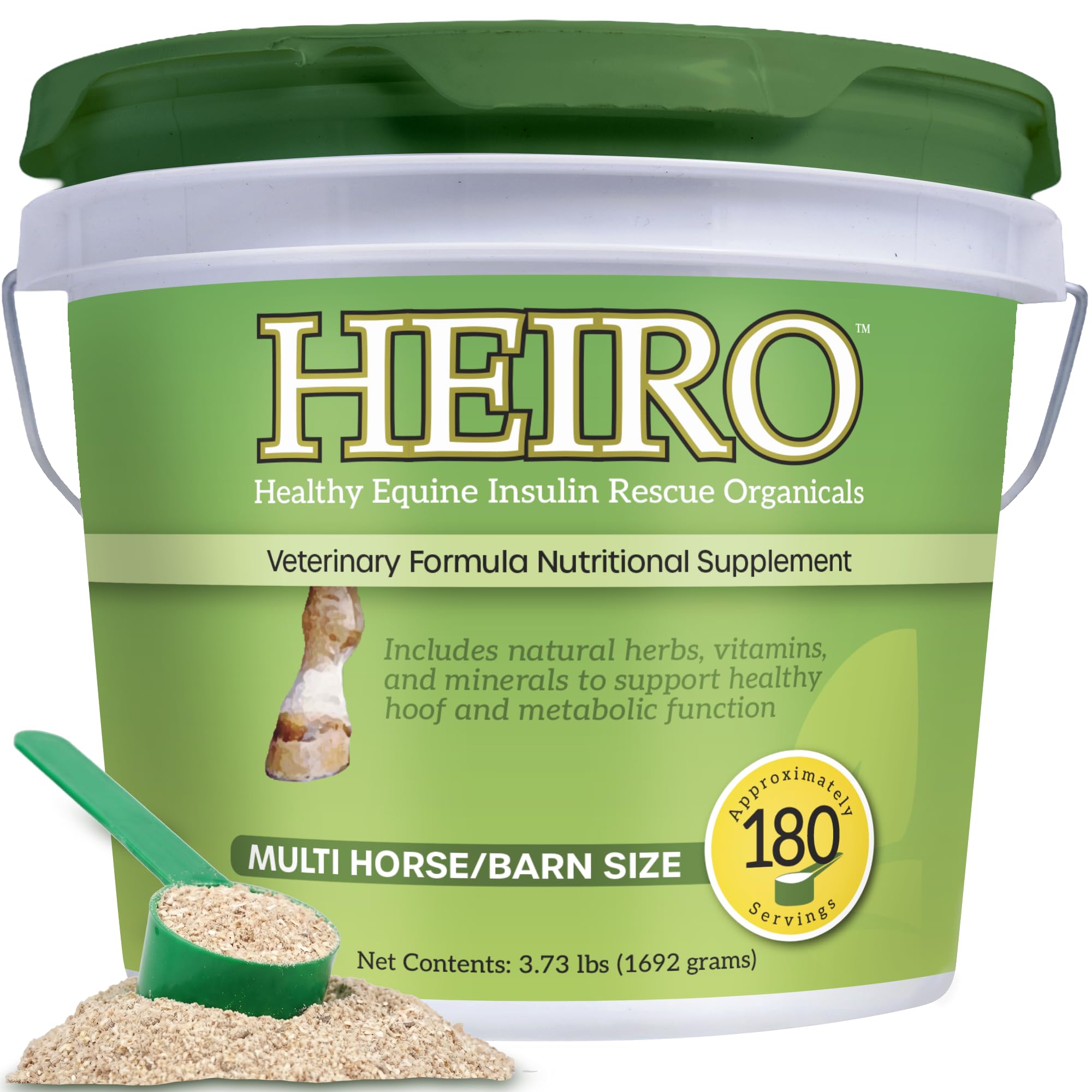 HEIRO Healthy Equine Insulin Rescue Nutritional Supplement for Horses, Natural Herbal Blend with Magnesium & Vitamin E, Supports Normal Metabolic Function & Hoof Comfort (180 Servings)