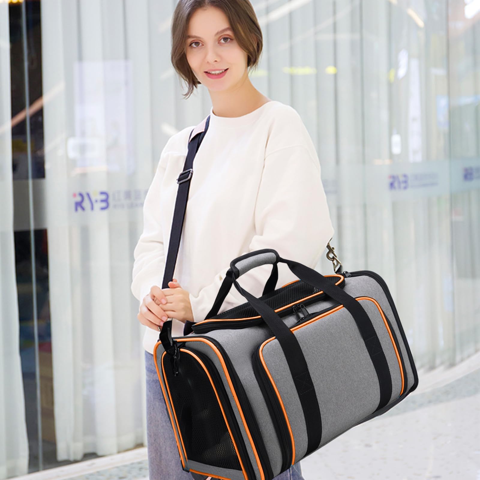 PETCUTE Transportín Gato Perro Extensible, Bolsa de Transportar Mascotas, Aprobado por aerolínea,Plegable Transportín Perro Pequeño con Colchón Suave y Hebilla de Seguridad,para Coche, Avión, Viaje