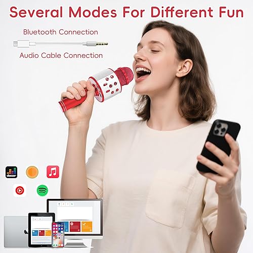 Miniatura 12 de KIDWILL Micrófono de karaoke inalámbrico Bluetooth para niños, 5 en 1, portátil, de mano, con altavoz, grabadora con radio FM ajustable Remix