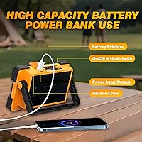 Vista 6 de 120W Solar Rechargeable Work Light, 144 LED 10000LM Led Work Light with 4 Modes, Portable Flood Light with Stand, IP66 Waterproof Outdoor Working