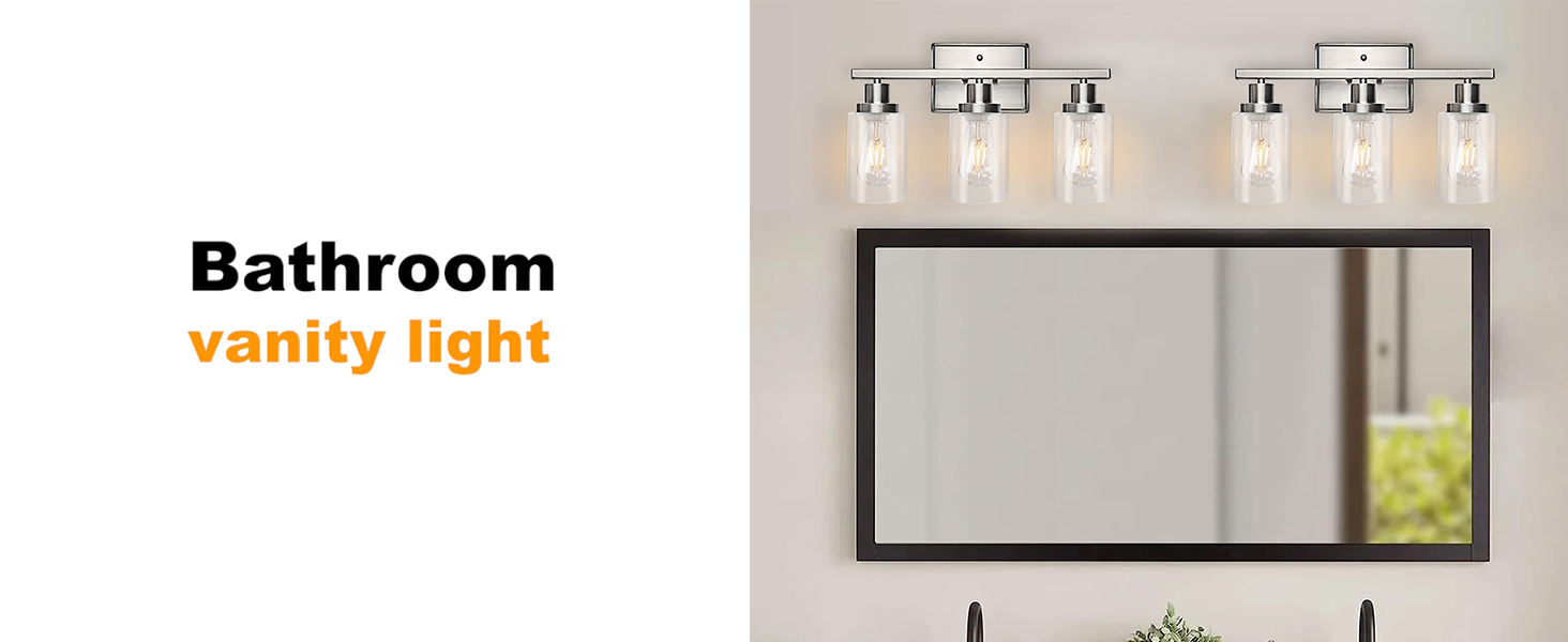 Image of Ascher Bathroom Vanity Light Fixtures, 3 Light Wall Sconces Lighting with Clear Glass Shade, Brushed Nickel Wall Lights for Mirror, Kitchen, Living Room, Gallery, E26 Base (Bulbs Not Included)