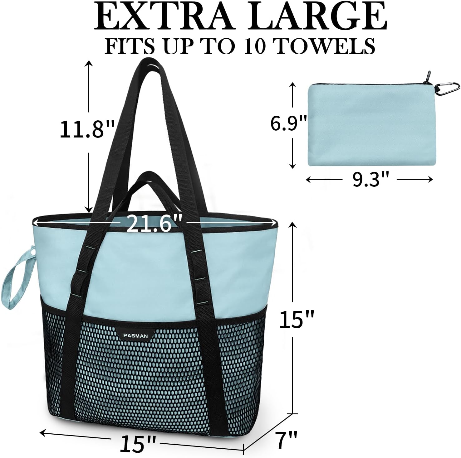 Large Beach Bag with Zipper-8 Pockets Sandproof Beach Tote Bag for Women,Foldable Lightweight Family Swim Bag Vacation - Image 2