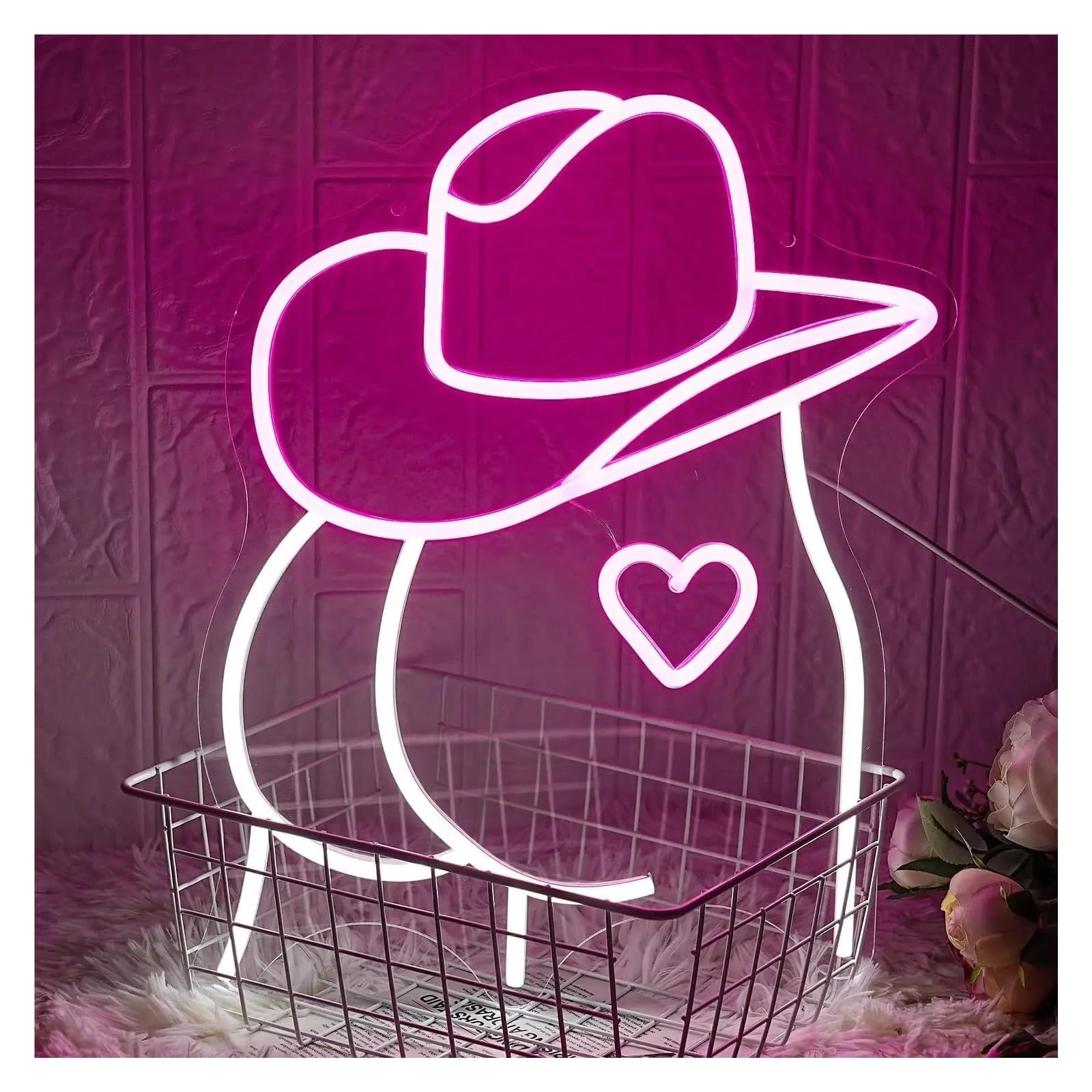 LED néon signe Chapeau De Cowboy En Signe Néon, Fesses, Lumière LED Pour Décoration Murale, Salle De Jeux, Chambre À Coucher, Salon, Bar, Bureau, Bar À Bière, 38x30cm